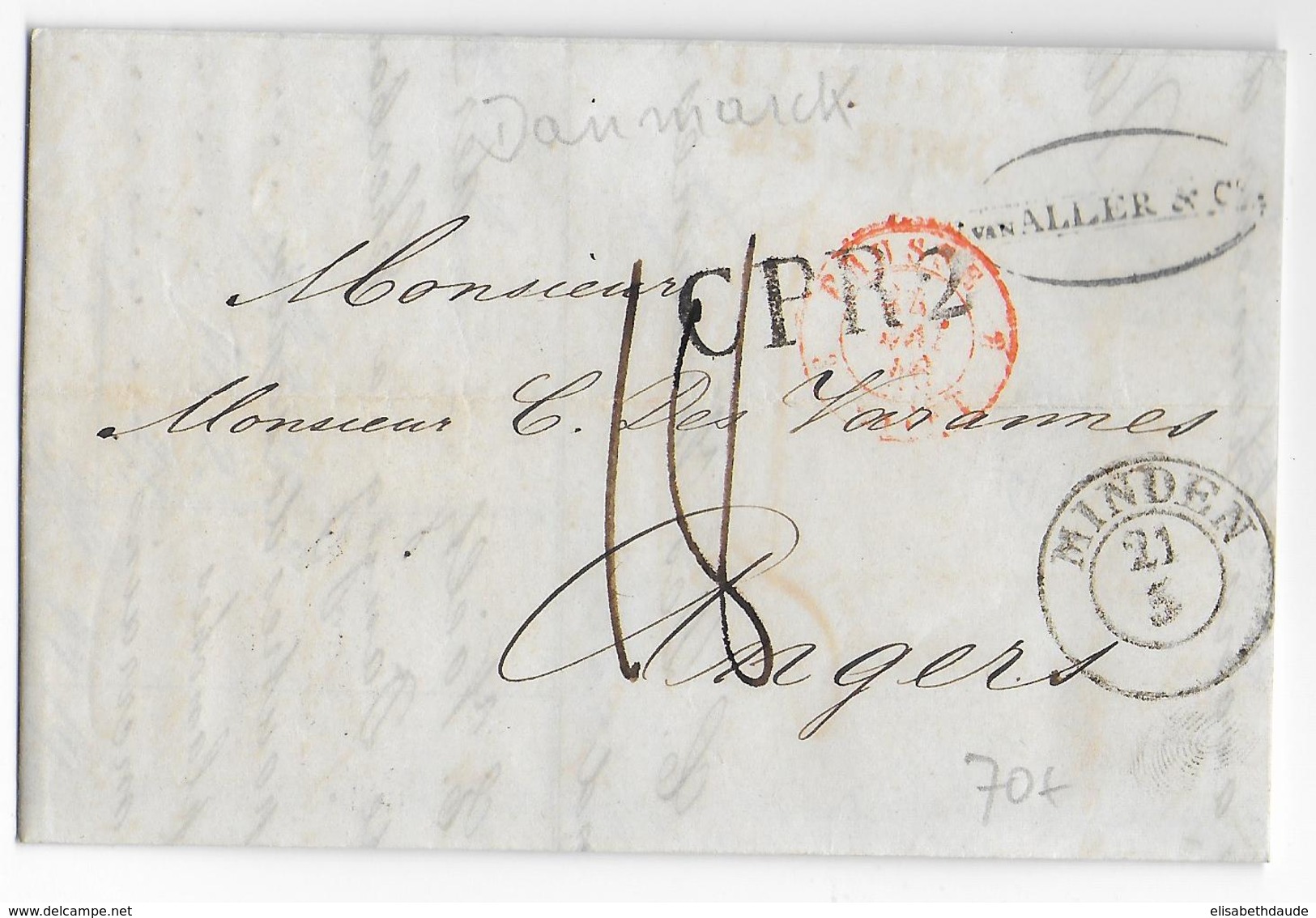 DANEMARK / PRUSSE - 1846 - LETTRE De ELSENEUR Avec MARQUE ALLEMANDE De MINDEN => ANGERS - ENTREE Par GIVET - - ...-1851 Prefilatelia