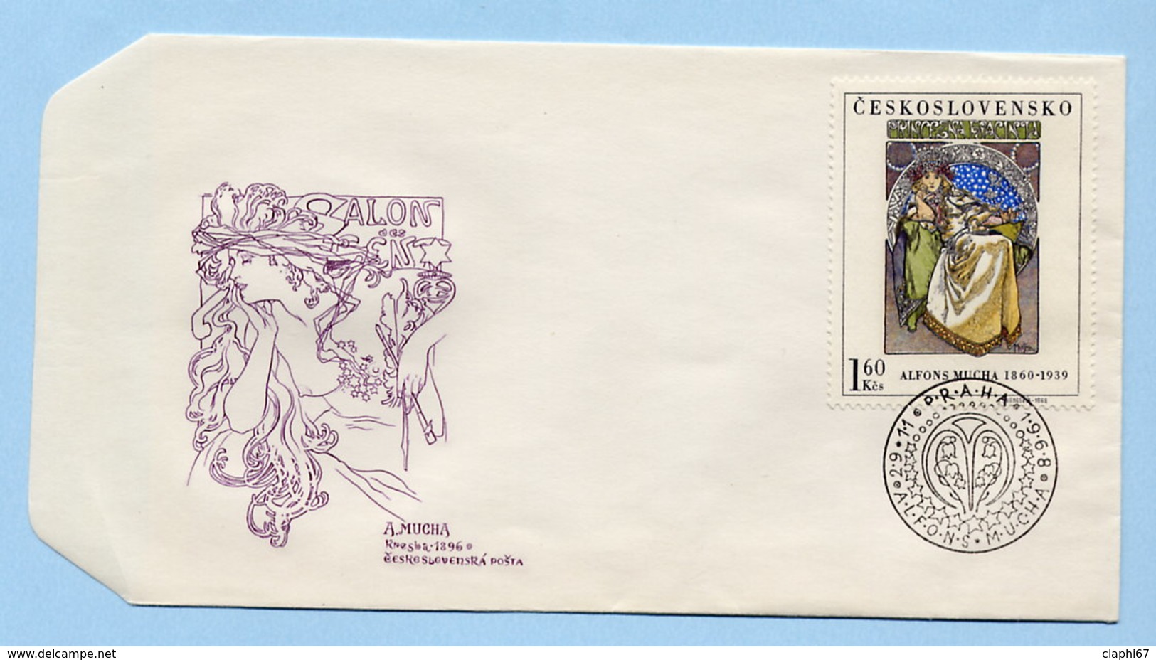 Tchécoslovaquie Enveloppe 1er Jour 1968 FDC Oeuvre De Mucha - Modern