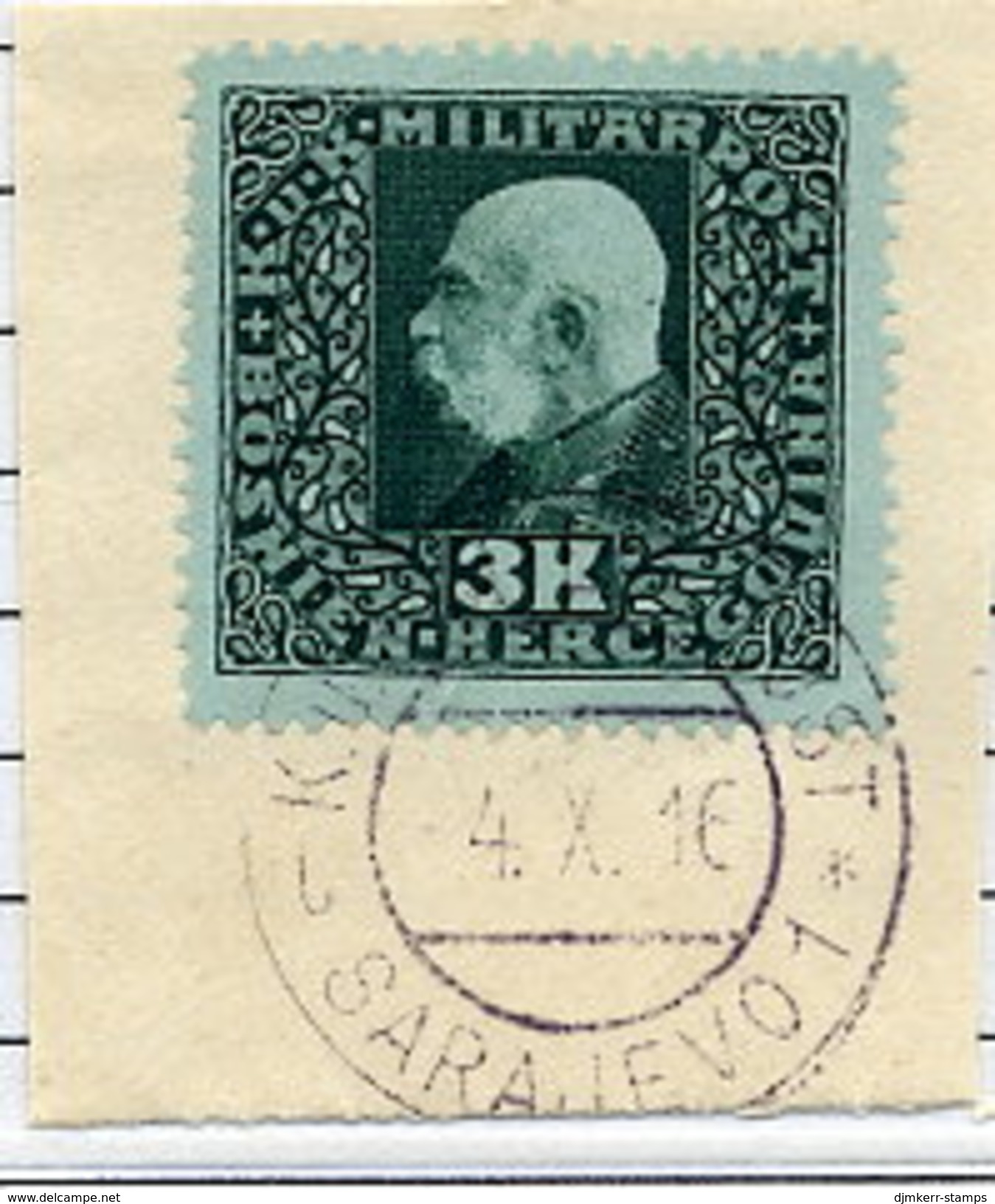 BOSNIA & HERZEGOVINA 1916 Franz Joseph 3 Kr. Used On Piece. ANK/Michel 114 - Bosnien-Herzegowina