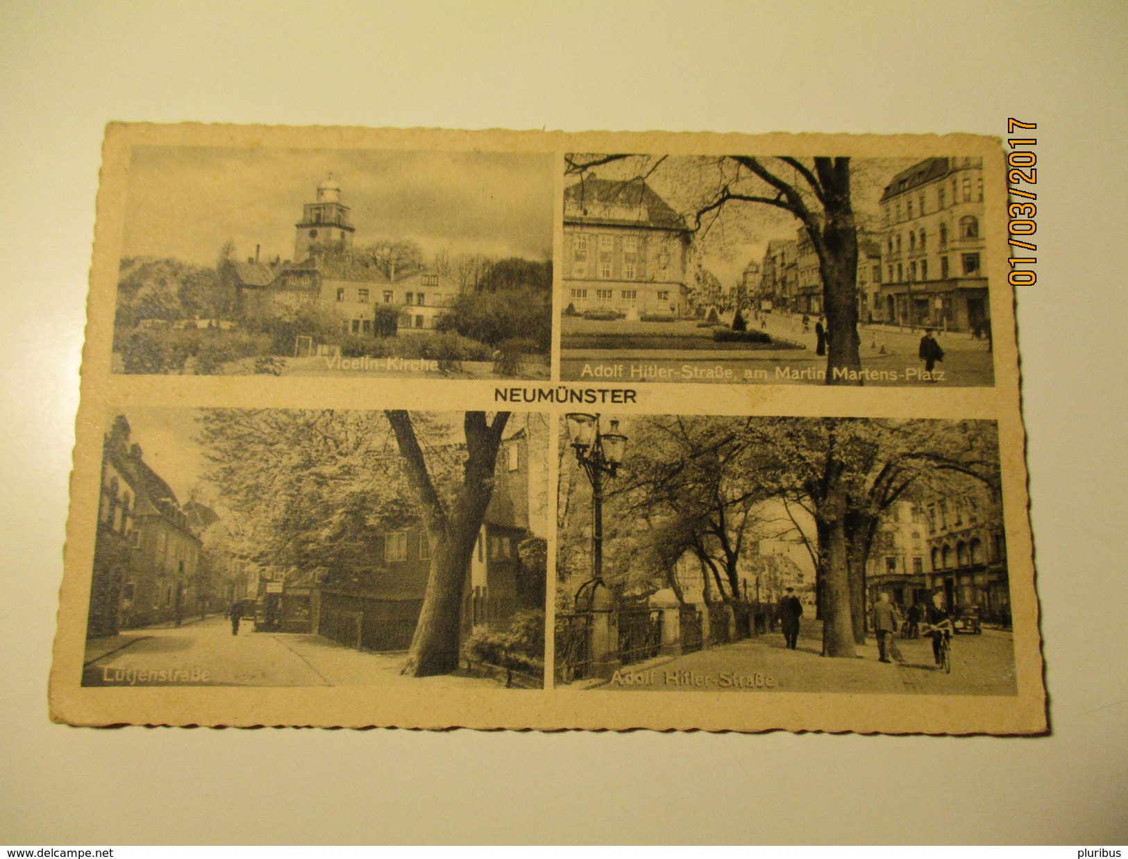 NEUMÜNSTER , ADOLF HITLER STRASSE LUTJENSTRASSE VICELIN KIRCHE  , OLD POSTCARD   ,  0 - Neumünster