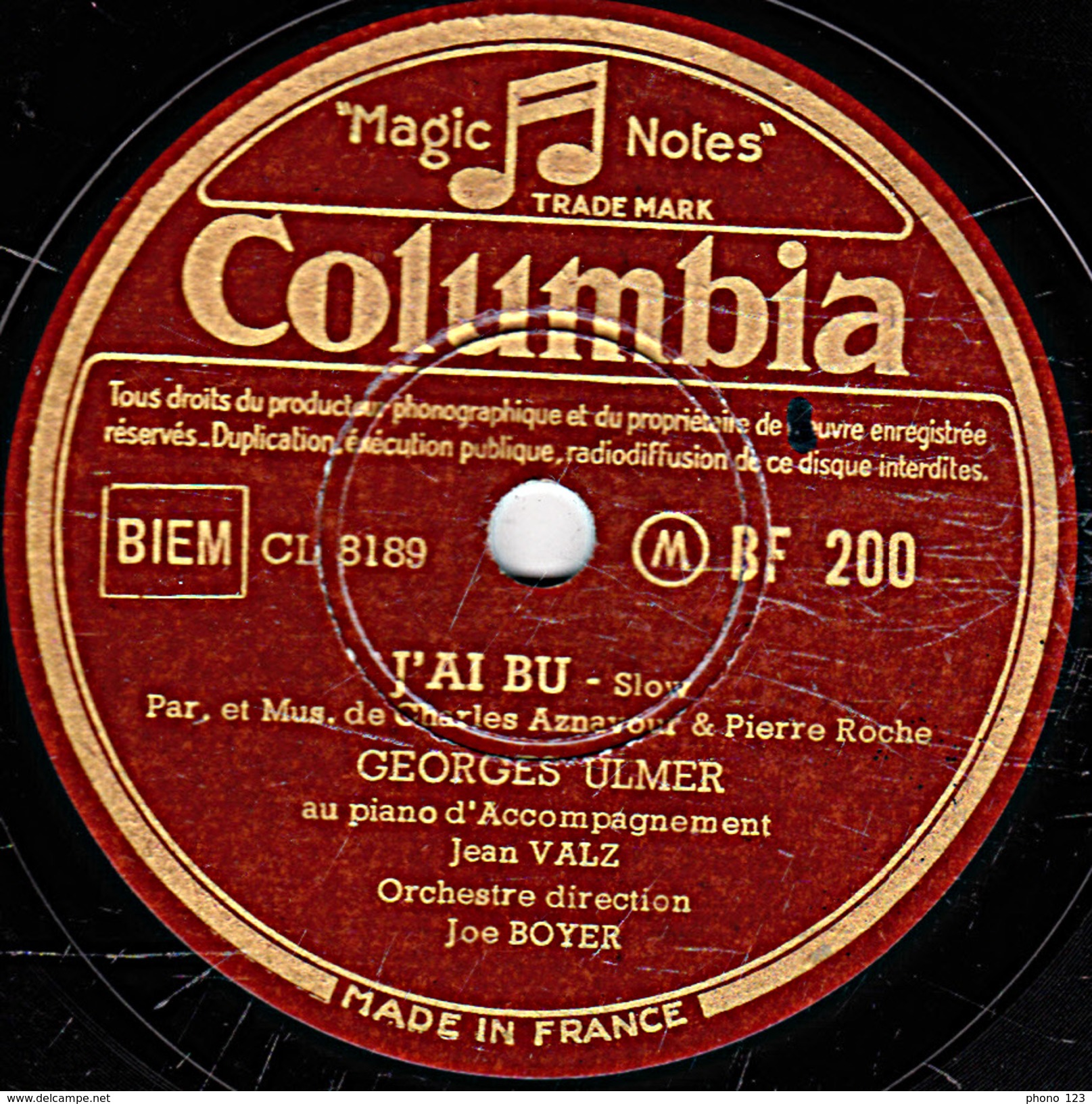 78 T - 25 Cm - état TB - Georges ULMER - J'AI BU - GOUT DE MIEL - 78 T - Disques Pour Gramophone
