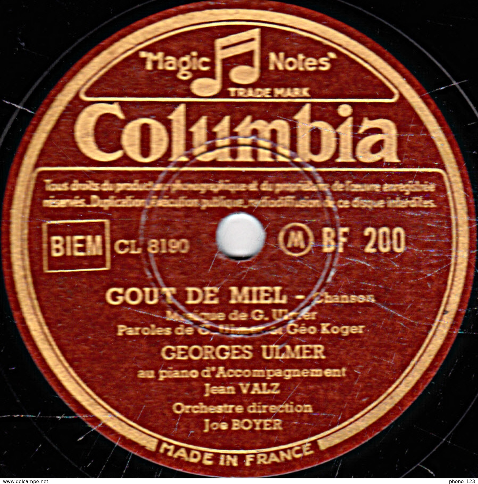 78 T - 25 Cm - état TB - Georges ULMER - J'AI BU - GOUT DE MIEL - 78 T - Disques Pour Gramophone