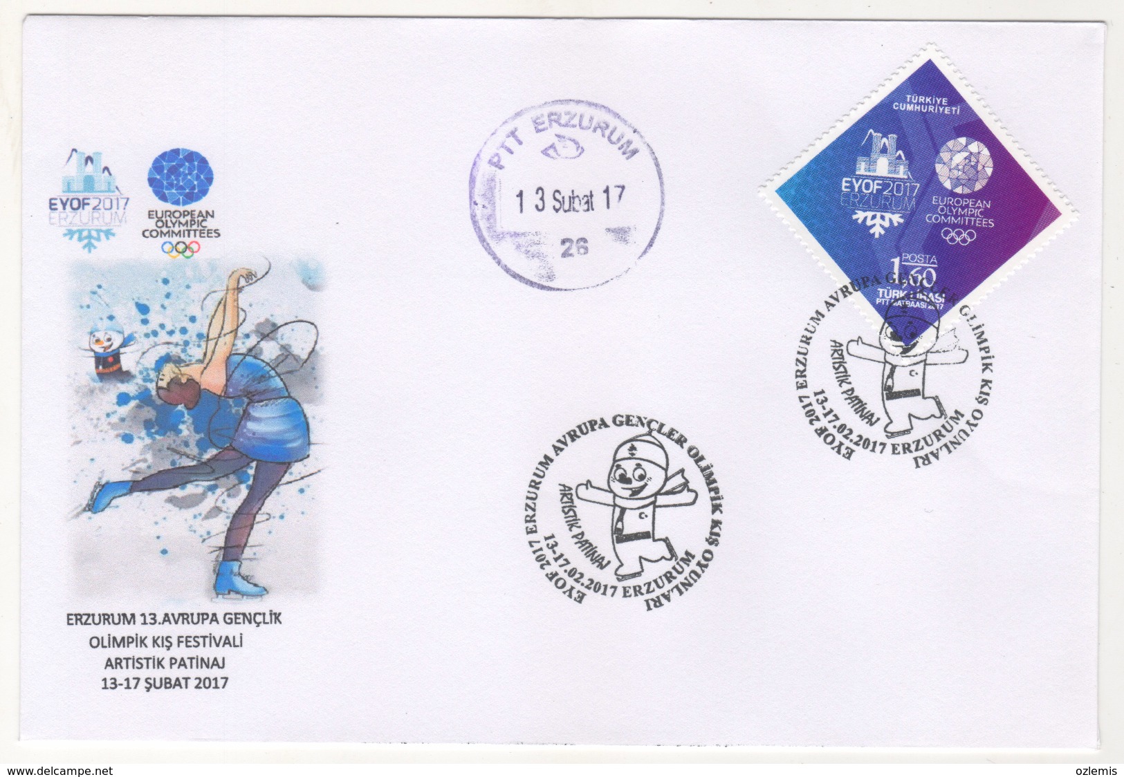 EYOF 2017 ERZURUM EUROPEAN YOUTH OLYMPIC WINTER FESTIVAL FIRST DAY  COVER - Lettres & Documents
