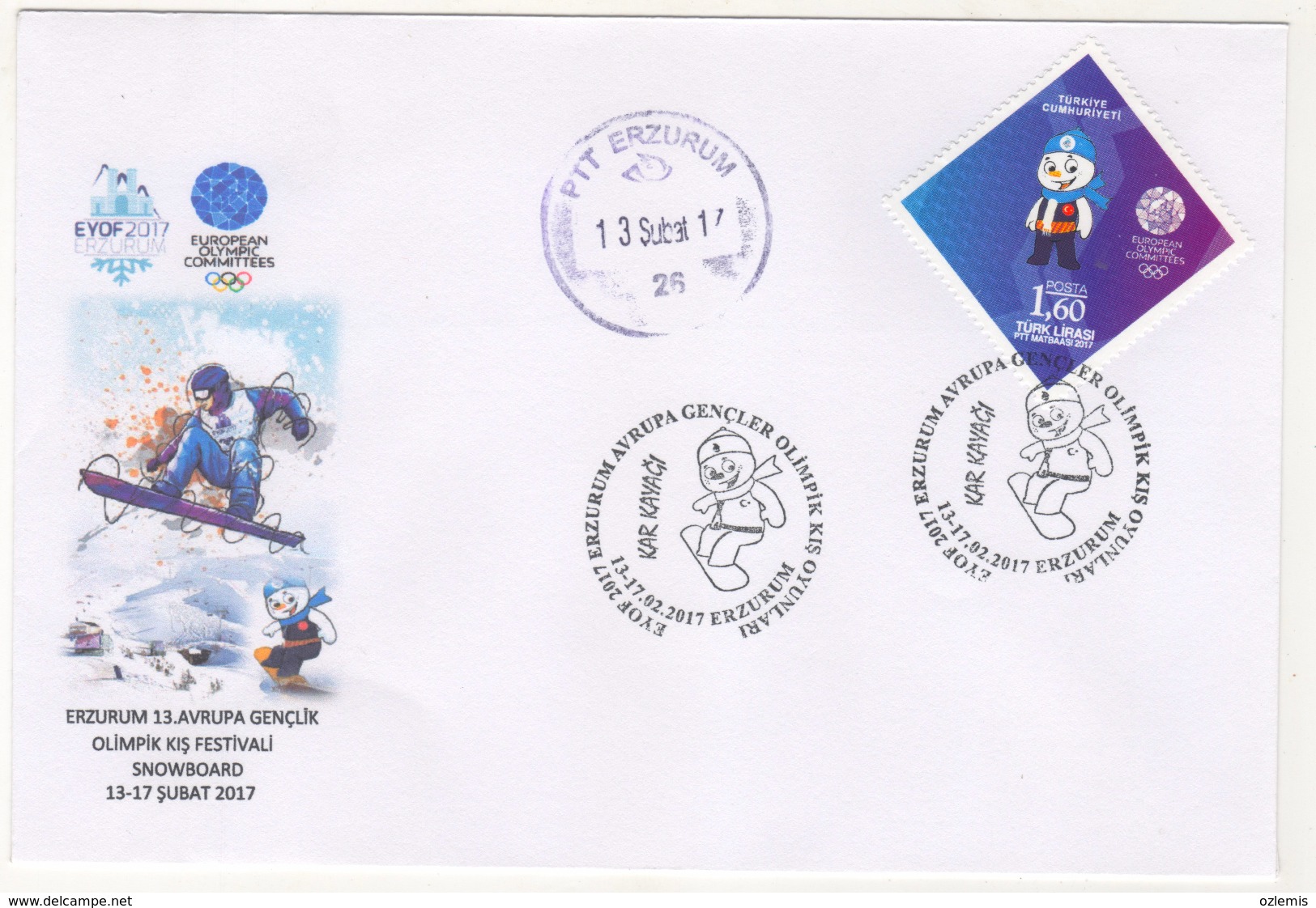 EYOF 2017 ERZURUM EUROPEAN YOUTH OLYMPIC WINTER FESTIVAL FIRST DAY  COVER - Brieven En Documenten