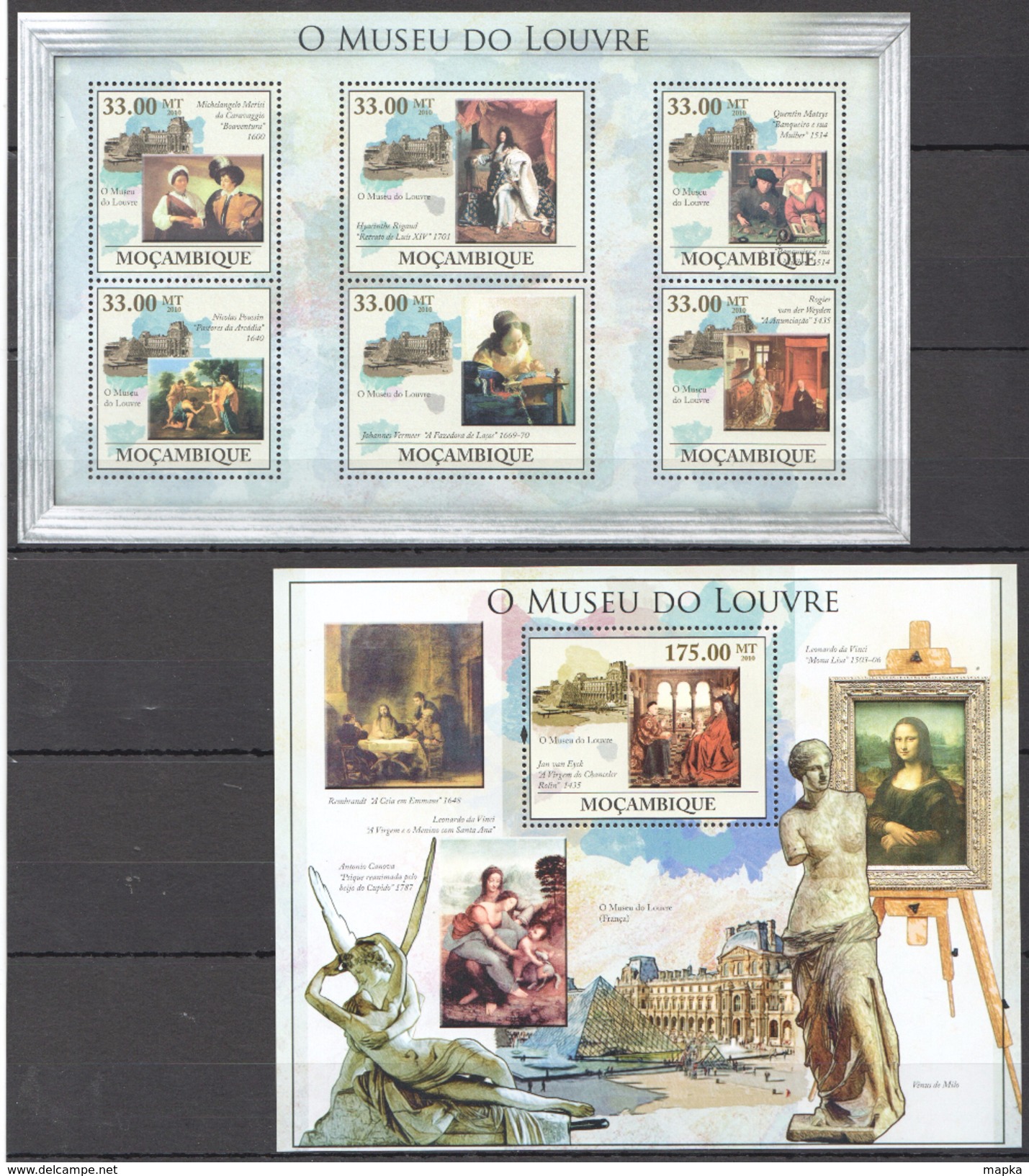 E86 2010 MOCAMBIQUE ART O MUSEU DO LOUVRE 1BL+1KB MNH - Sonstige & Ohne Zuordnung