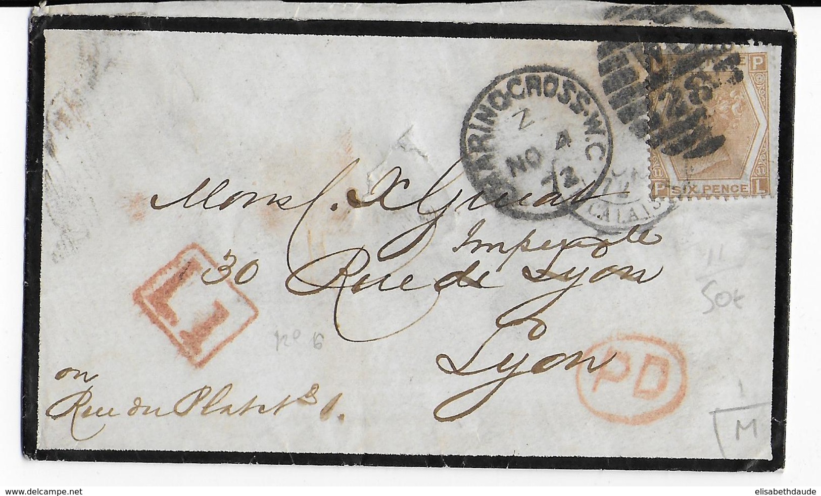 GB - 1872 - ENVELOPPE De LONDON CHARRING CROSS => LYON - Marcofilia