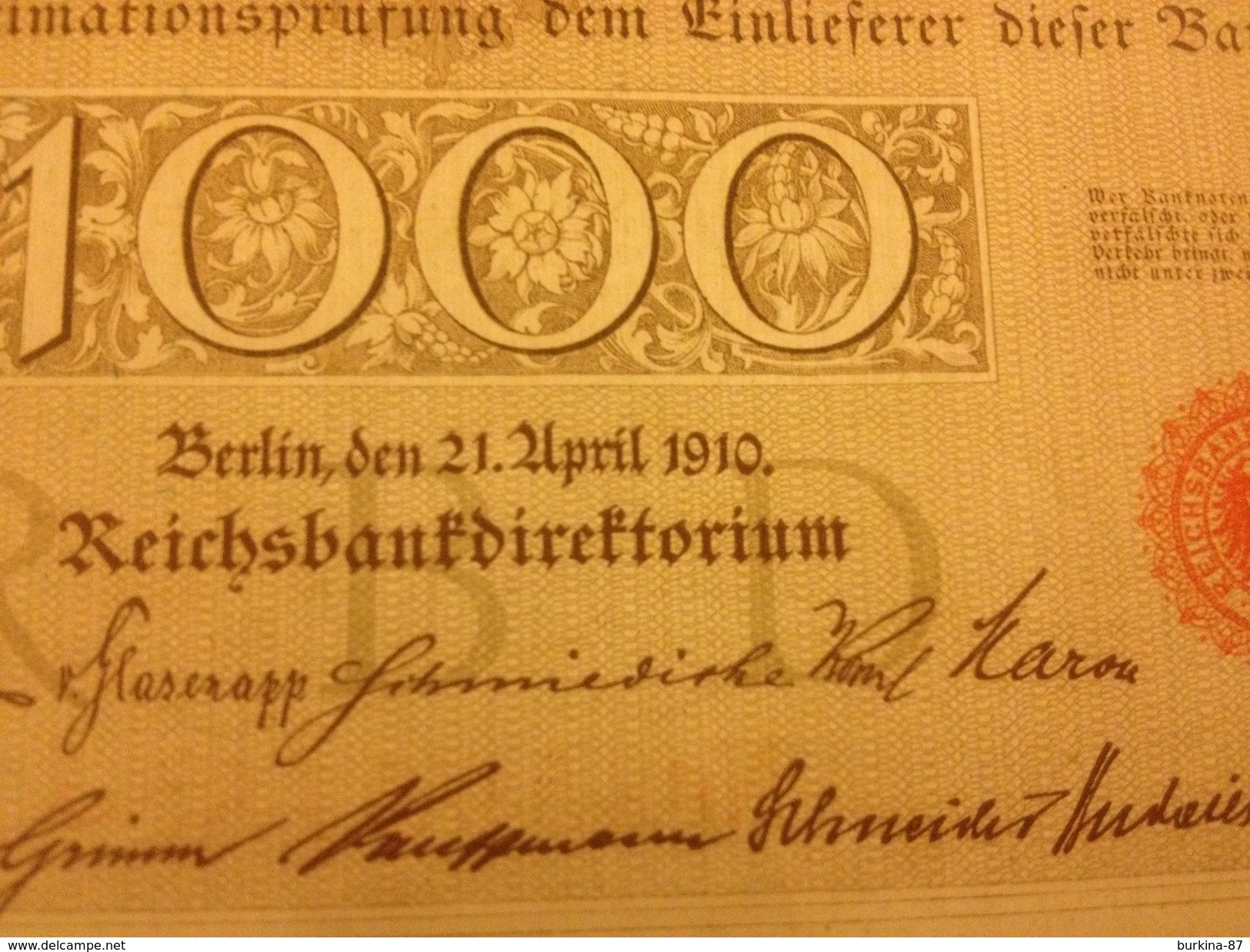 BILLET, 1000 Mark , Empire Allemand, 21 Avril 191O, Neuf - 1.000 Mark