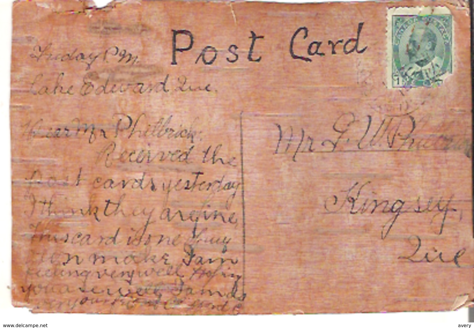 Very Old Post Card With Birch Bark Mailed 1910 To Kingsey, Quebec Made By The Sender Fabrique Par Le Main - Other & Unclassified