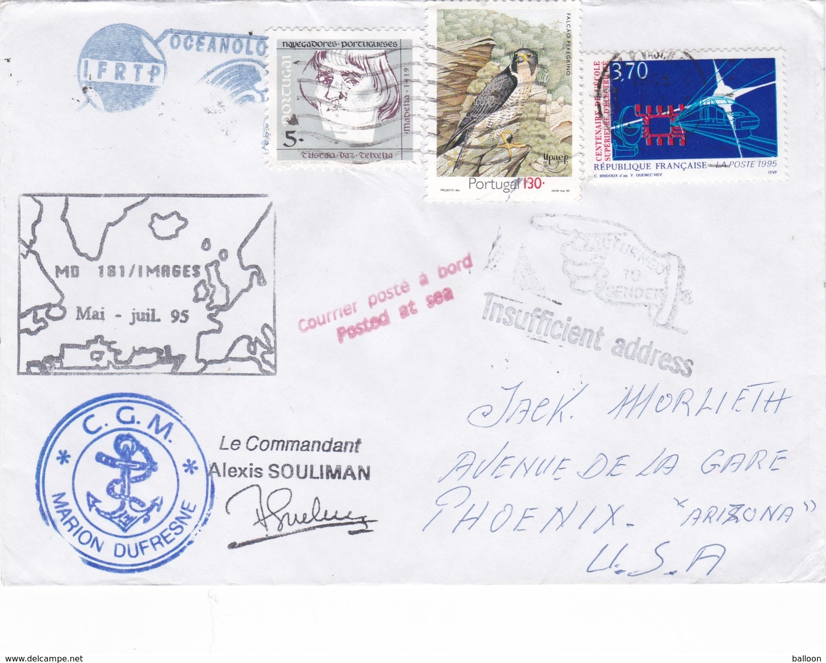Mission Marion Dufresne - Courrier Refusé - Phoenix Etats-Unis - Expediciones árticas