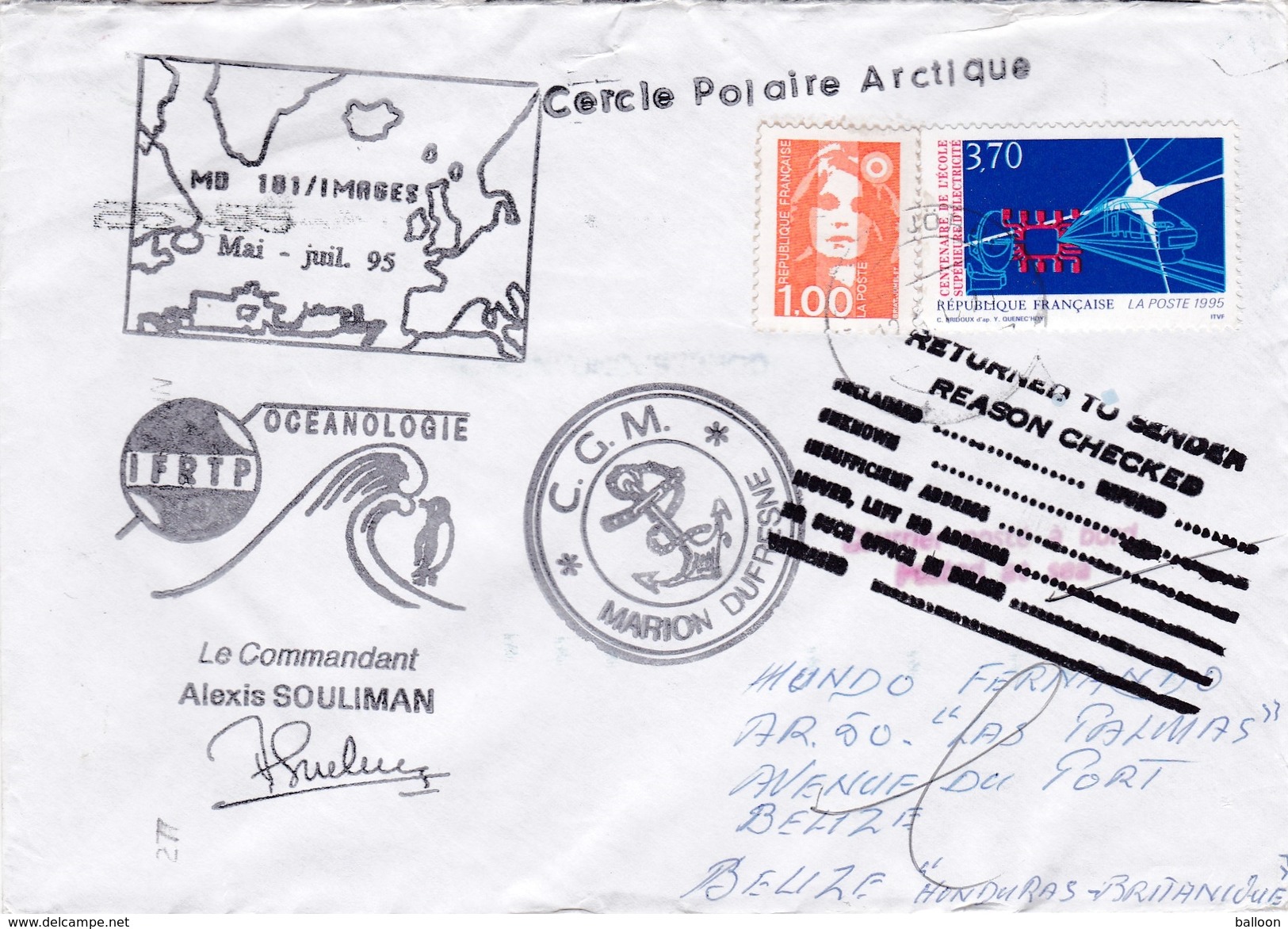 Mission Marion Dufresne - Courrier Refusé - Belize - Expediciones árticas