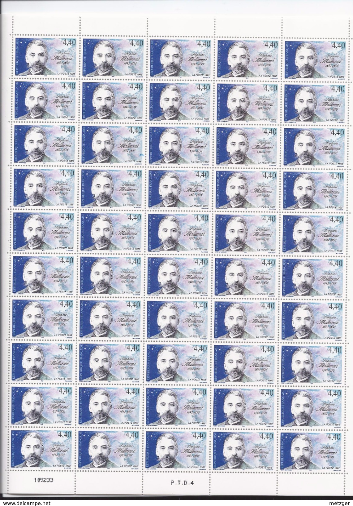 Feuille De 50 Timbres Du N° 3171, Stéphane Mallarmé. - Hojas Completas