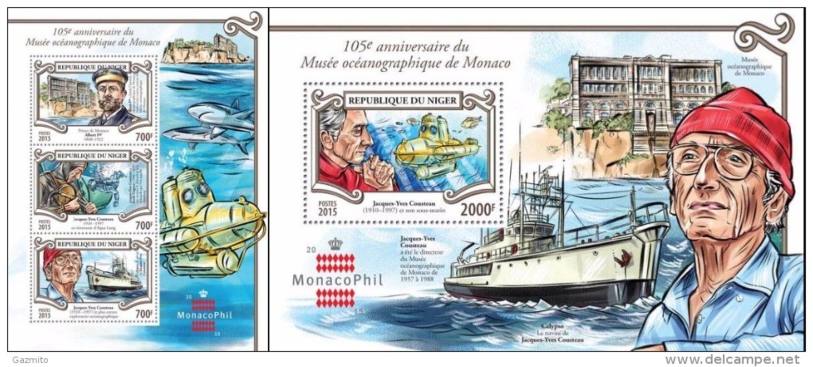 Niger 2015, Monacophil, Ships, Submarines, Fishes, 3val In BF +BF - Immersione