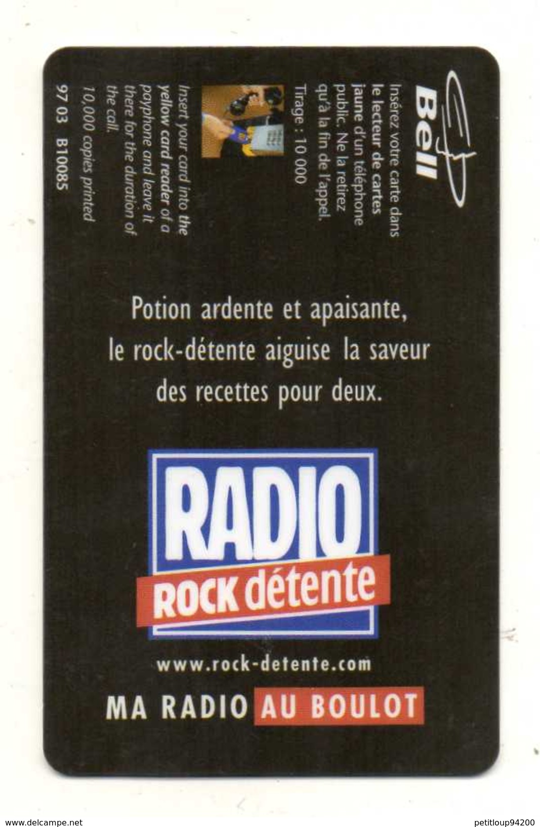 TELECARTE CANADA  BELL  LA PUCE  *20$  Radio Rock Détente - Canada