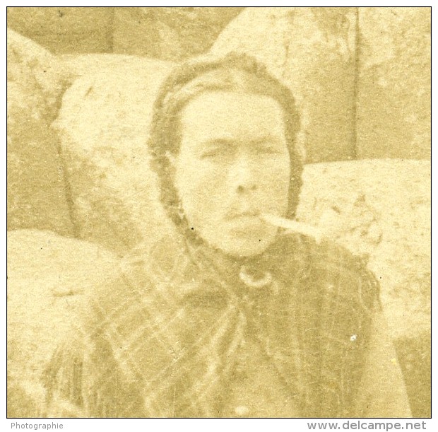 Irlande Giant's Causeway Wishing Chair Femme Ancienne Photo Stereo Underwood Jarvis 1887 - Stereoscopic