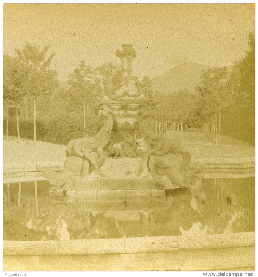 Espagne La Granja De San Ildefonso Fontaine Des Dragons Ancienne Photo Stereo 1888 - Stereoscopic