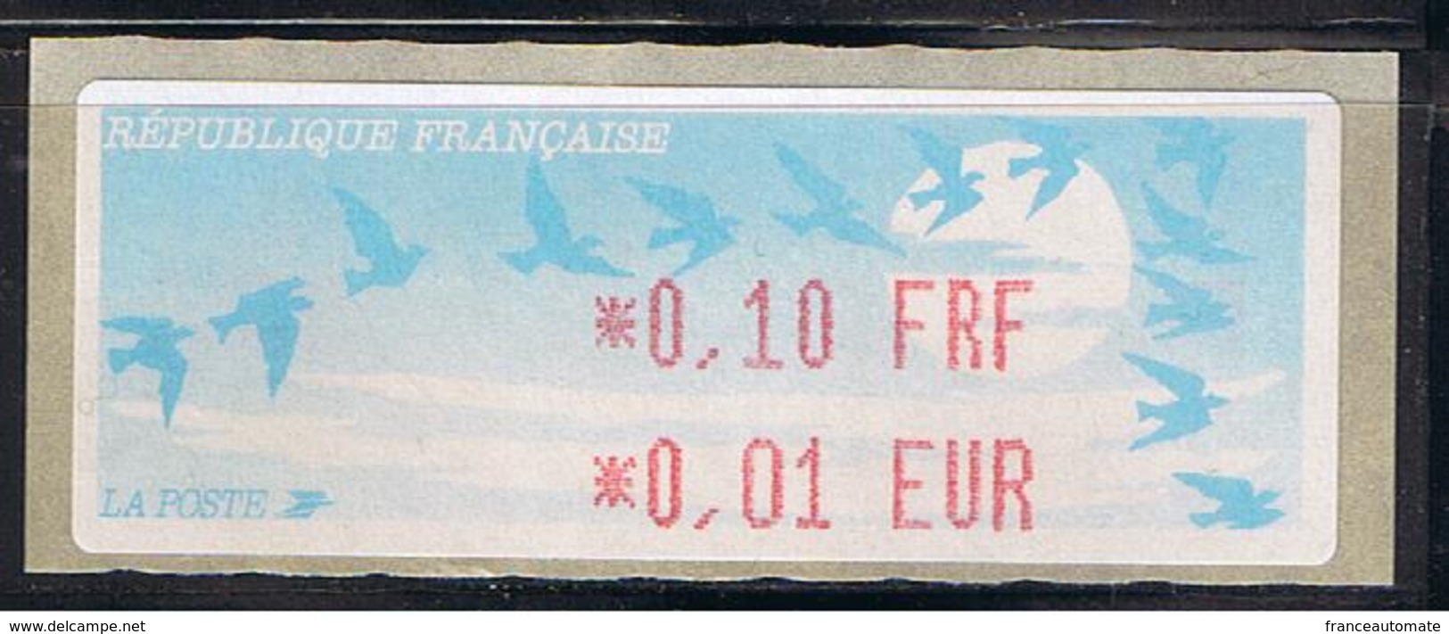 ATM, LISA1, VARIETE D IMPRESSION LETTRES ET CHIFFRES ETROITS, 0.10 FRF/0.01 EUR POSTE DE 54-FROUARD , Papier Jubert - 1990 Type « Oiseaux De Jubert »