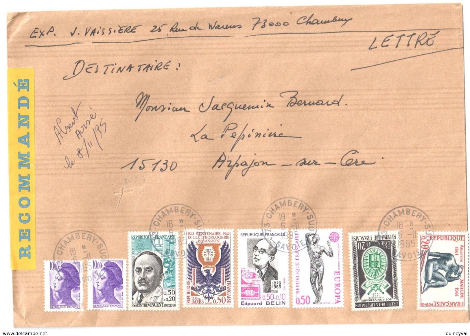 3818 CHAMBERY Savoir Lettre Recommandée Yv 1350 1342 1281 1272 1708 1789 2276 Ob 6 11 1995 - Cartas & Documentos