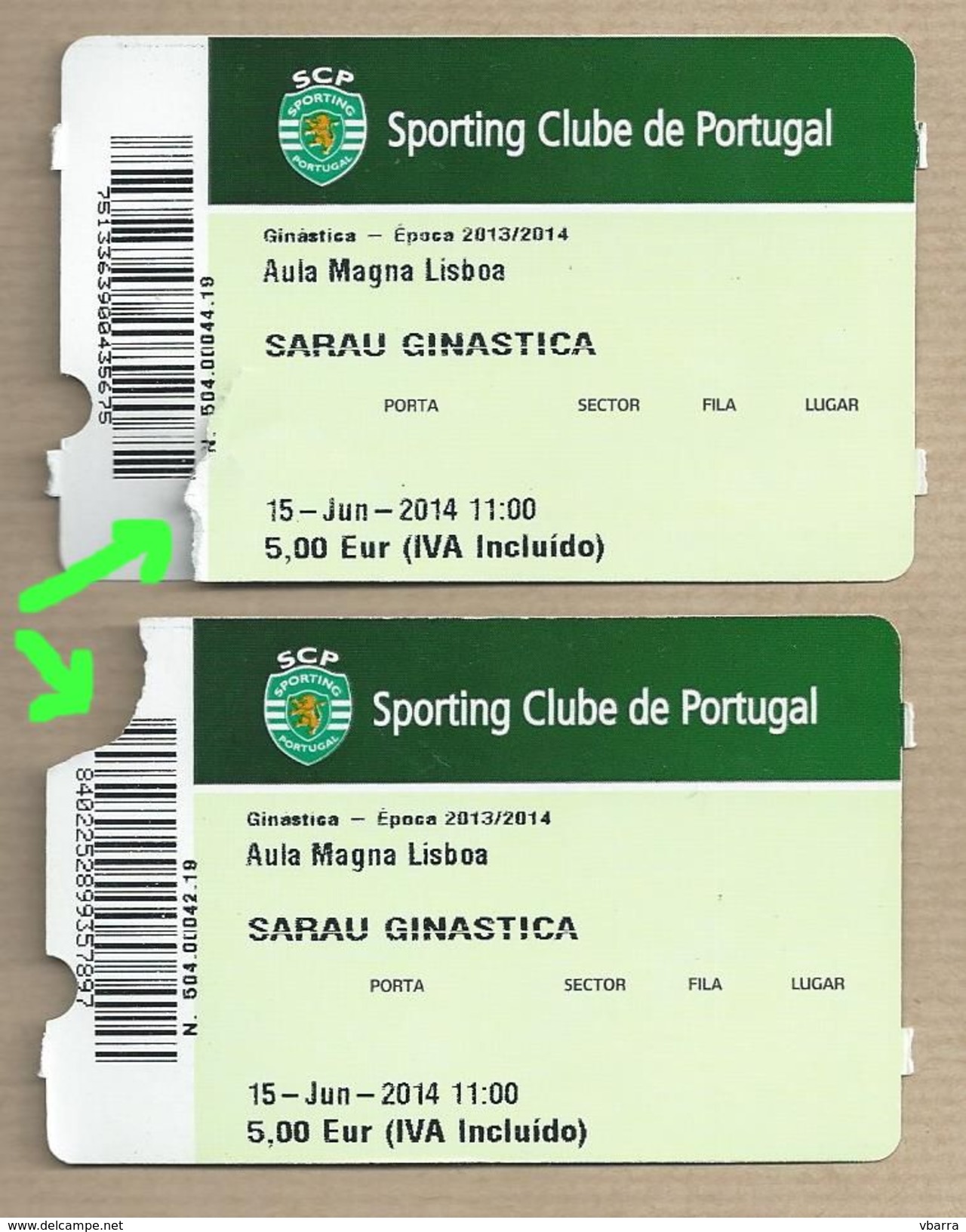 Sporting Club Of Portugal. Entrance Tickets To The 2014 Gymnastics Ward - Toegangskaarten