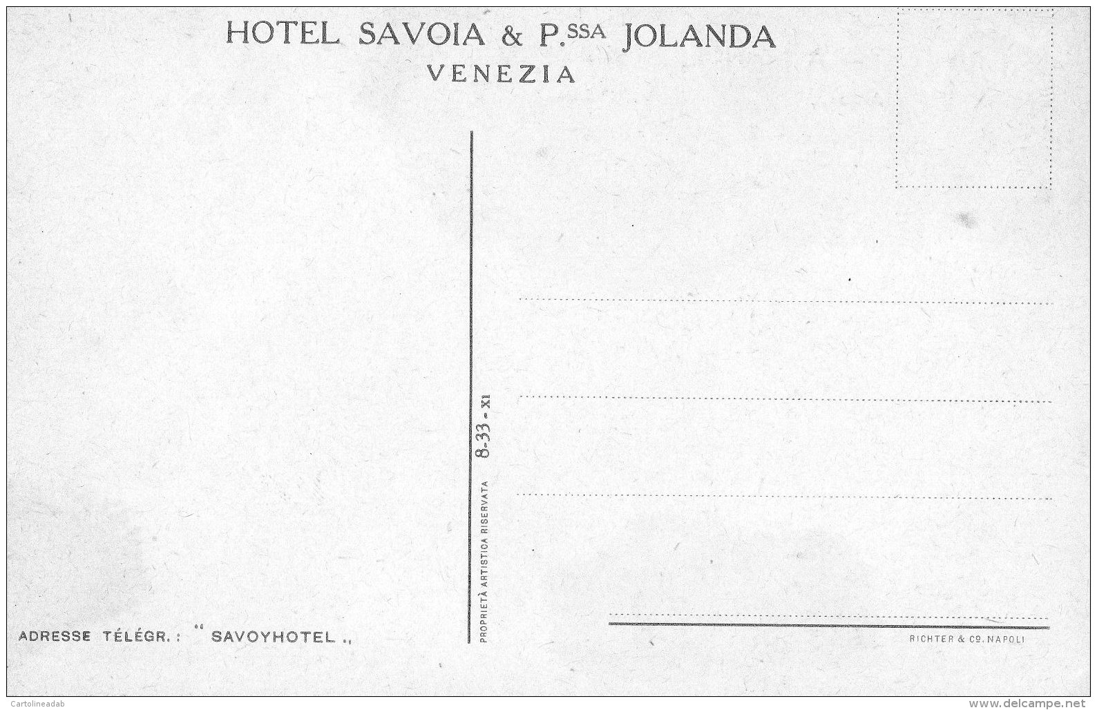 [DC9807] CPA - VENEZIA - SAVOIA HOTEL &amp; PRINCESSE JOLANDA - M. INGANNI - Non Viaggiata - Old Postcard - Alberghi & Ristoranti