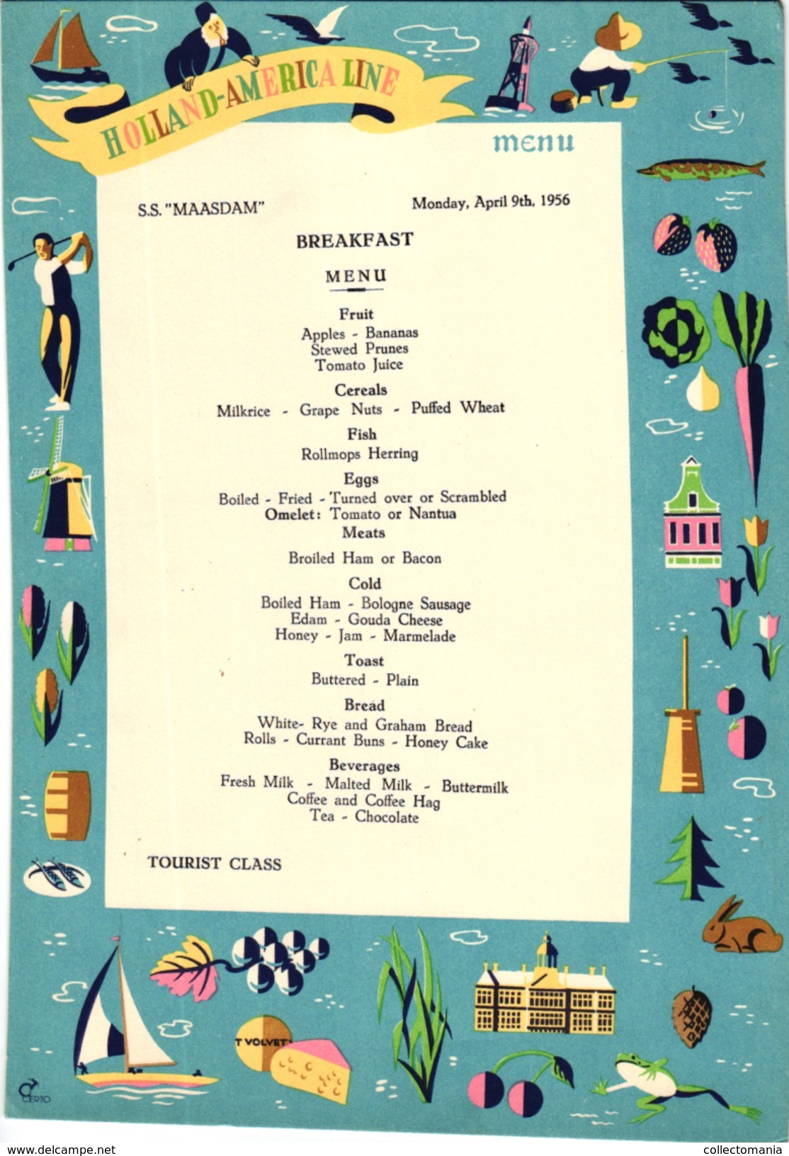 1 Menu Card Pub Holland - Americaline S.S. Maasdam GOLF - Other & Unclassified