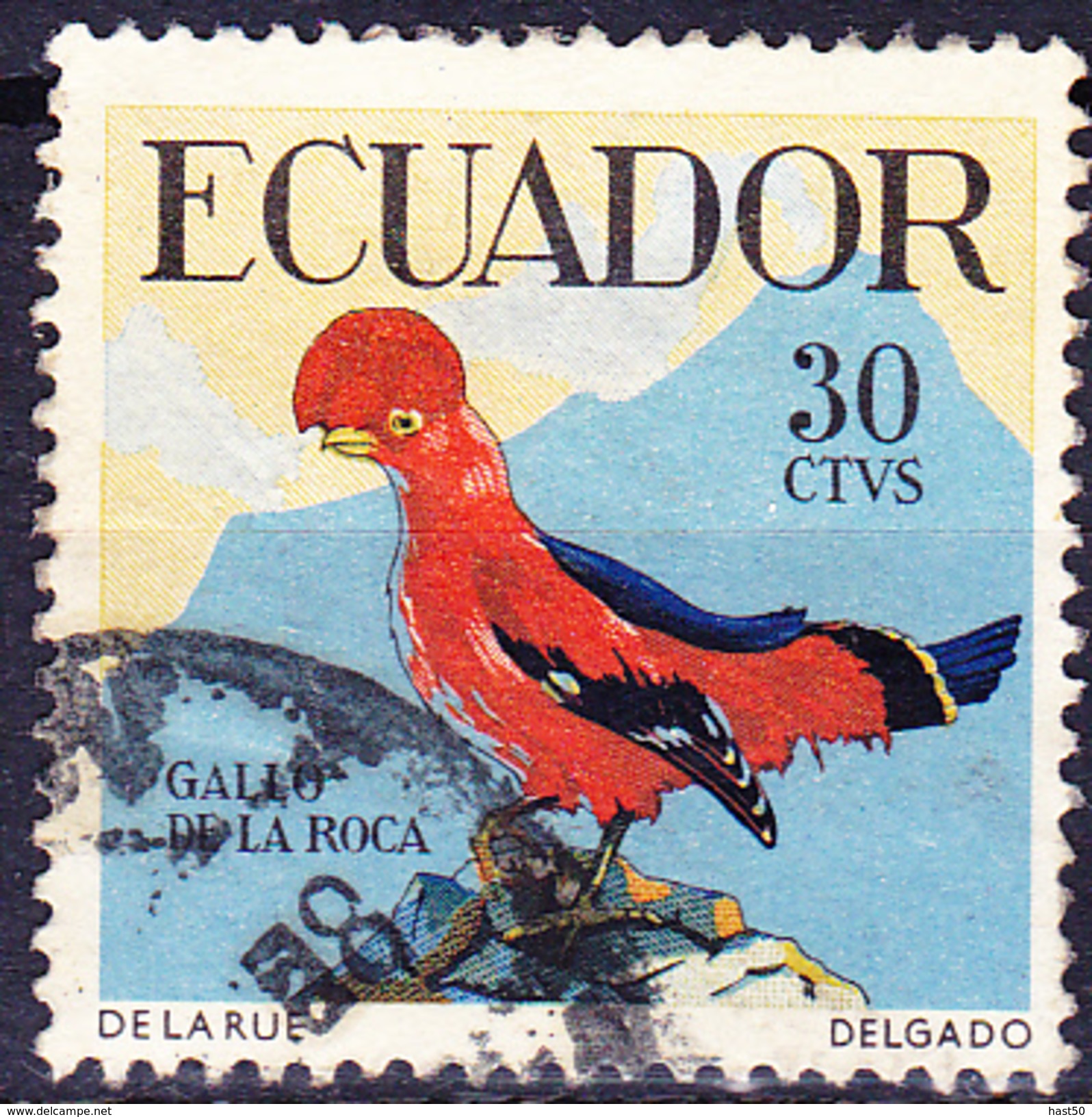 Ecuador - Roter Felsenhahn (Rupicola Peruviana)  (MiNr. 982) 1958 - Gest. Used Obl. - Ecuador