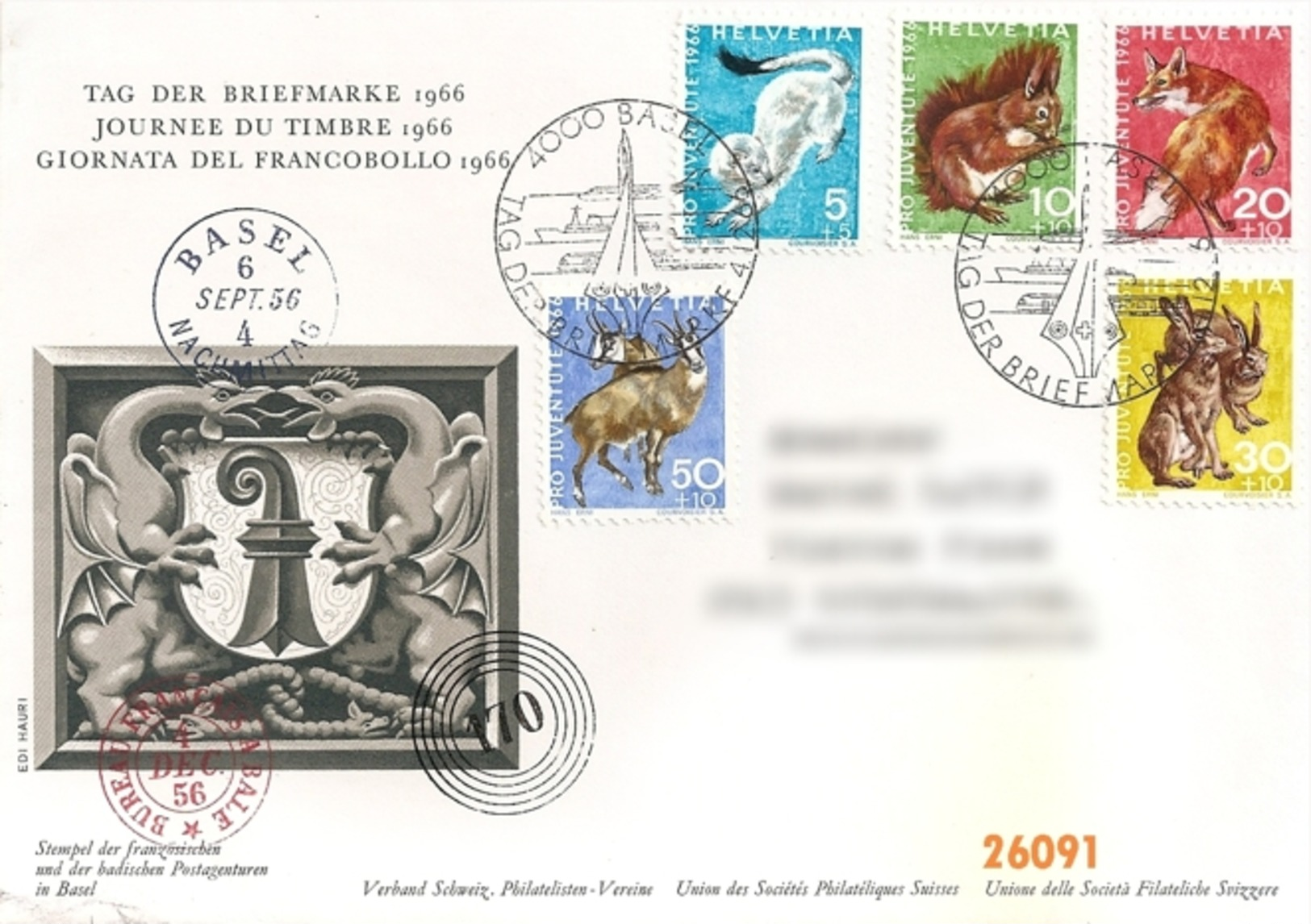 1966 - JOURNEE DU TIMBRE BÂLE - VC: 7.00 CHF - FDC