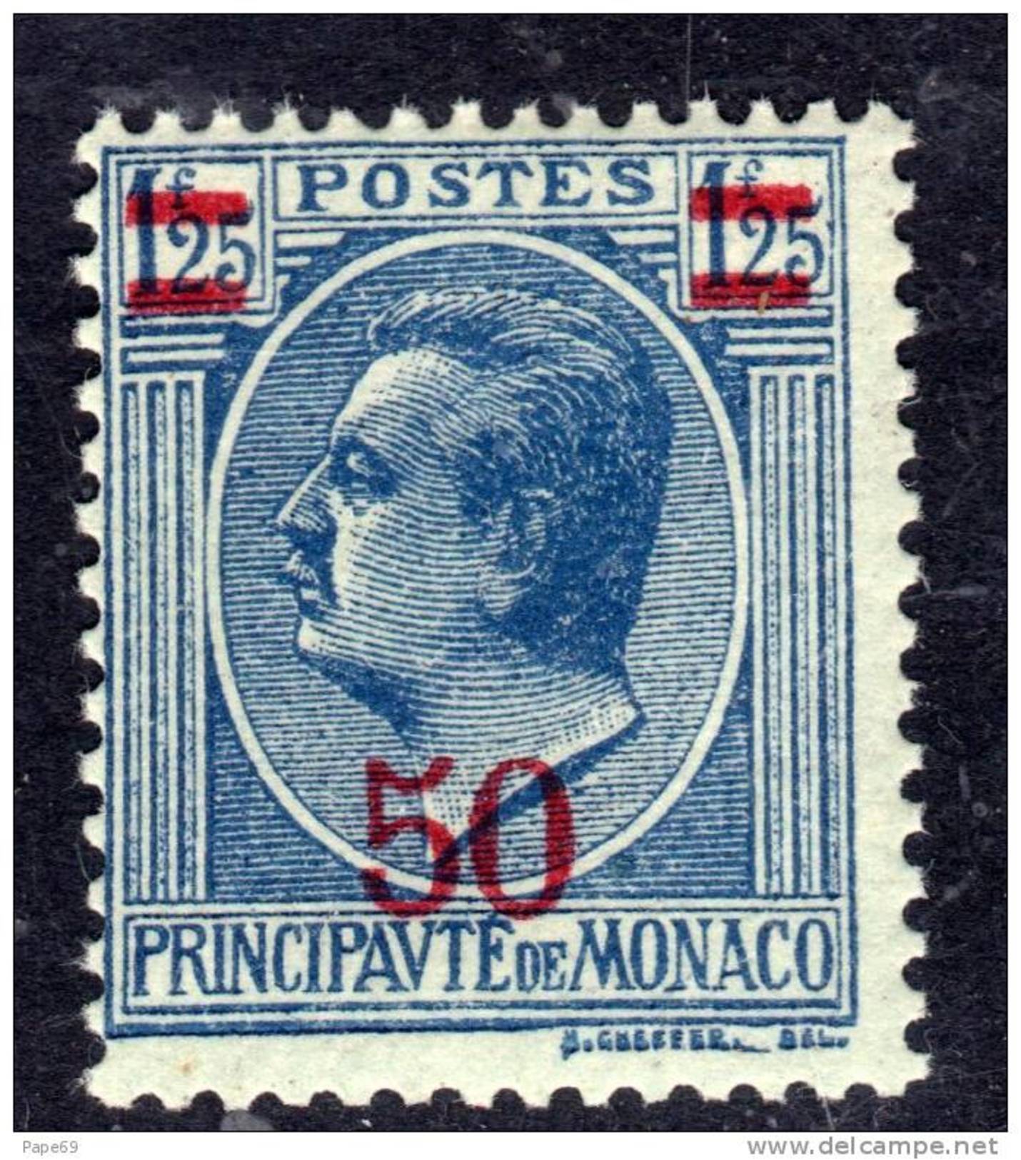 Monaco N° 108 XX  :  Timbres Surchargés : 50 Sur  1 F. 25 Bleu Sur Azuré Sans Charnière  TB - Other & Unclassified