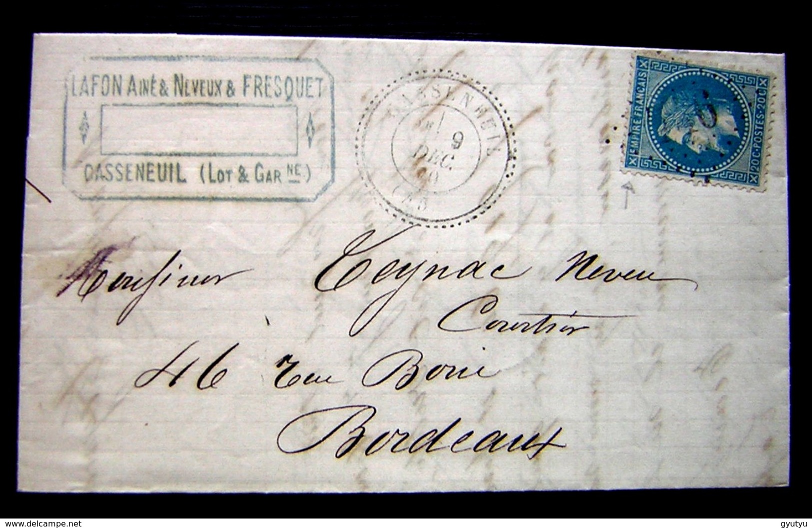 1870 Casseneuil (lot Et Garonne) Joli Cachet Perlé Sur Une Lettre De Lafon Et Fresquet Pour Bordeaux - 1849-1876: Classic Period