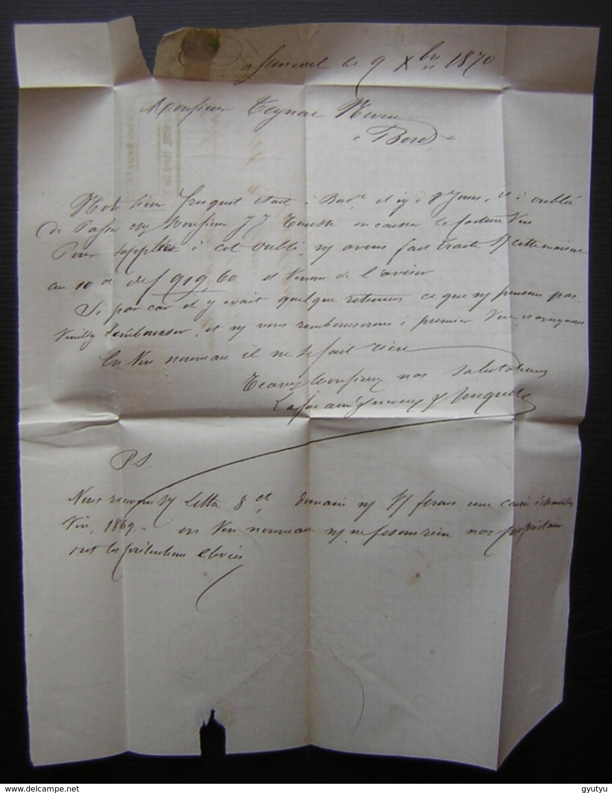 1870 Casseneuil (lot Et Garonne) Joli Cachet Perlé Sur Une Lettre De Lafon Et Fresquet Pour Bordeaux - 1849-1876: Classic Period