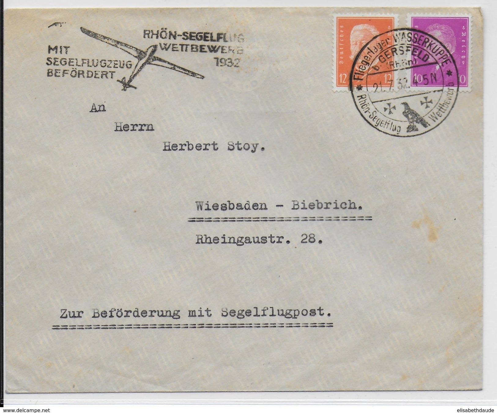 1932 - AVIATION - CONCOURS De PLANEUR "SEGELFLUGZEUG" - ENVELOPPE De GERSFELD - Airmail & Zeppelin