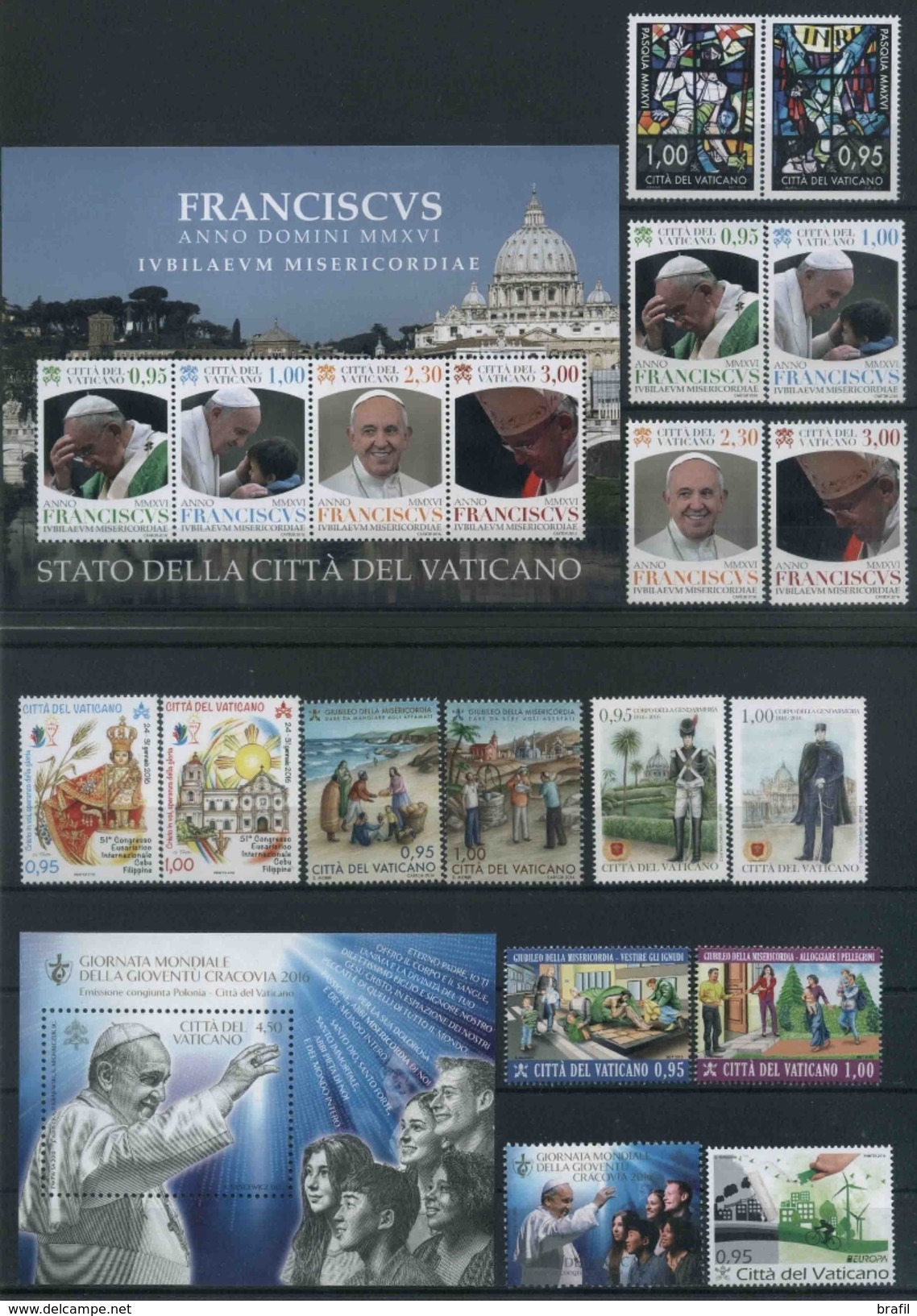 2016 Vaticano, Annata Completa 28 Francobolli, 3 Foglietti 1 Libretto, Tutte Serie Complete Nuove (**) - Annate Complete