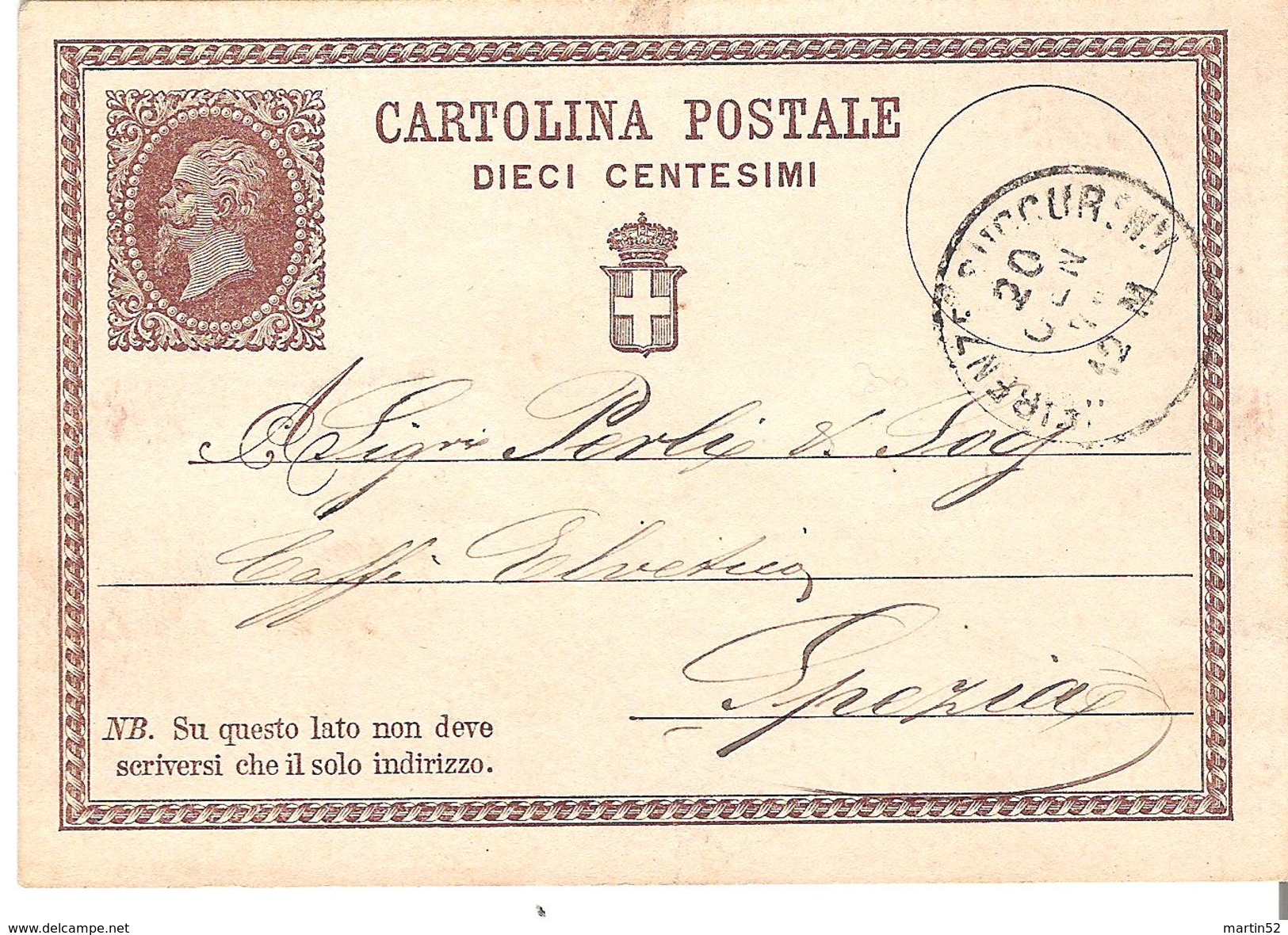 CARTOLINA POSTALE DIECI CENTESIMI Con Obliterazione FIRENZE 20 GEN 76 Per La Spezia - Postwaardestukken