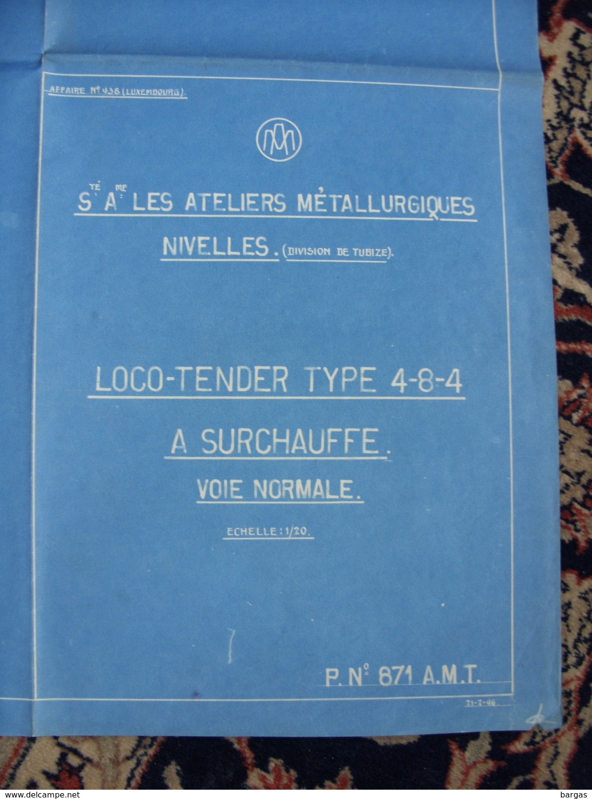 Beau Grand Plan Des Ateliers De Tubize Nivelles Train Locomotive Tender Type 4-8-4 à Surchauffe Voie Normale - Chemin De Fer