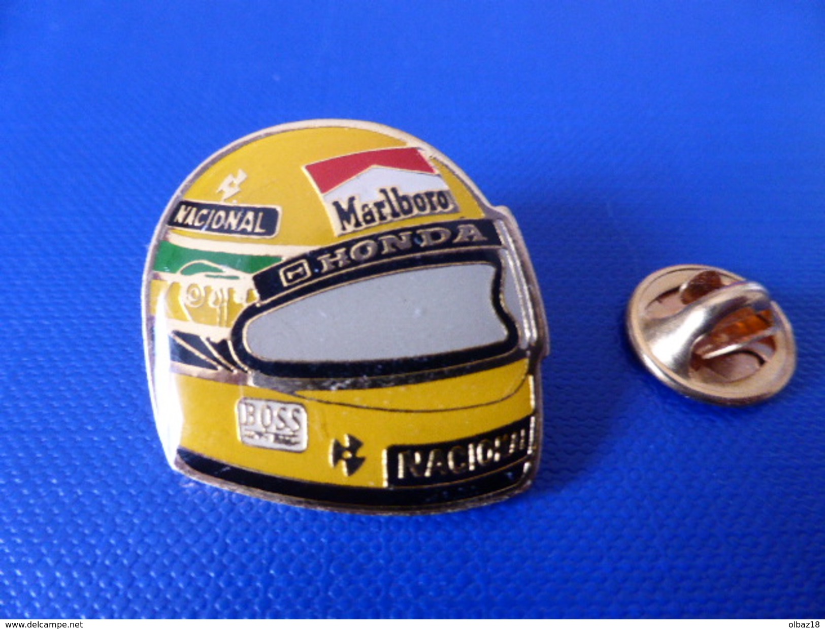 Pin´s Formule 1 - Casque Jaune Ayrton Senna - Nacional Honda Marlboro Boss (JB14) - Automobile - F1