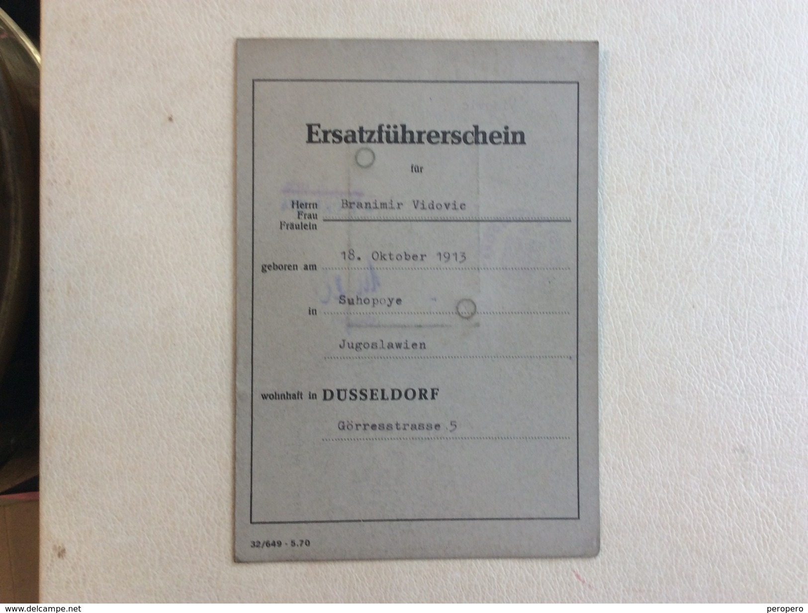 ERSATZFÜHRERSCHEIN STADT DÜSSELDORF  1974. - Historische Dokumente