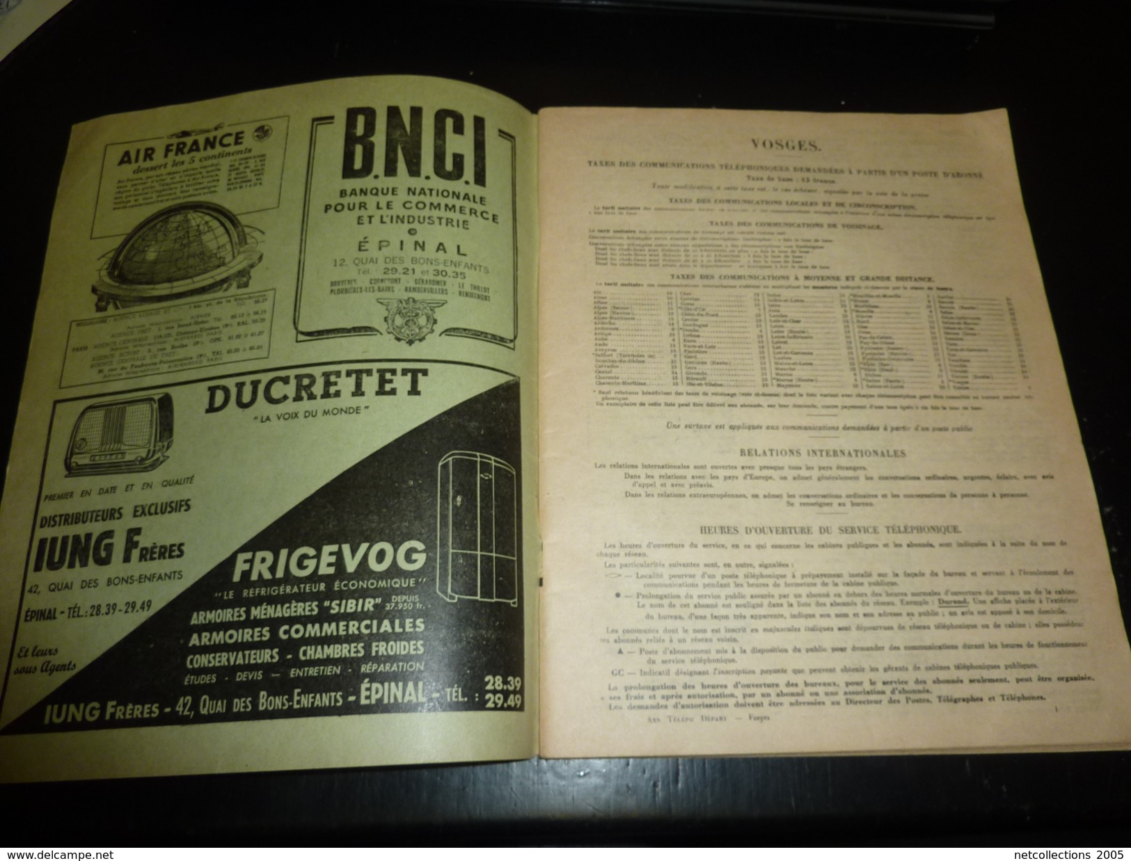 ANNUAIRE OFFICIEL DES ABONNES AU TELEPHONE 1950 VOSGES - DOCUMENT (2) - Annuaires Téléphoniques