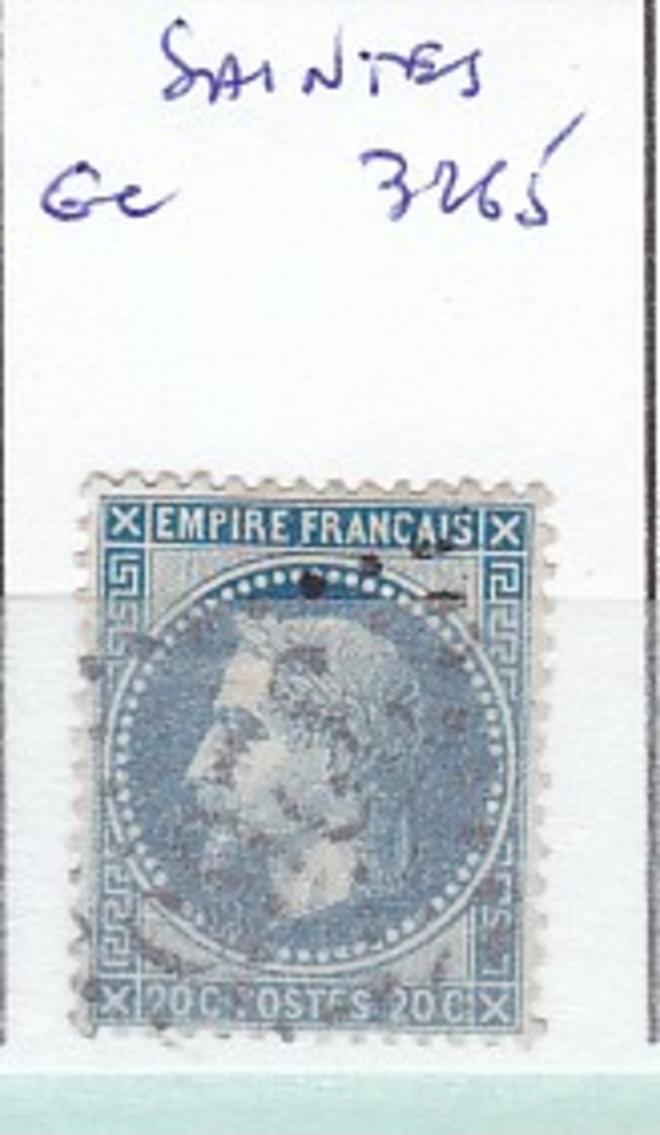 CHARENTE - S/29 - 20c Bleu - Napoleon III Lauré  - Oblit  GC  3265 (    Saintes  ) - Autres & Non Classés