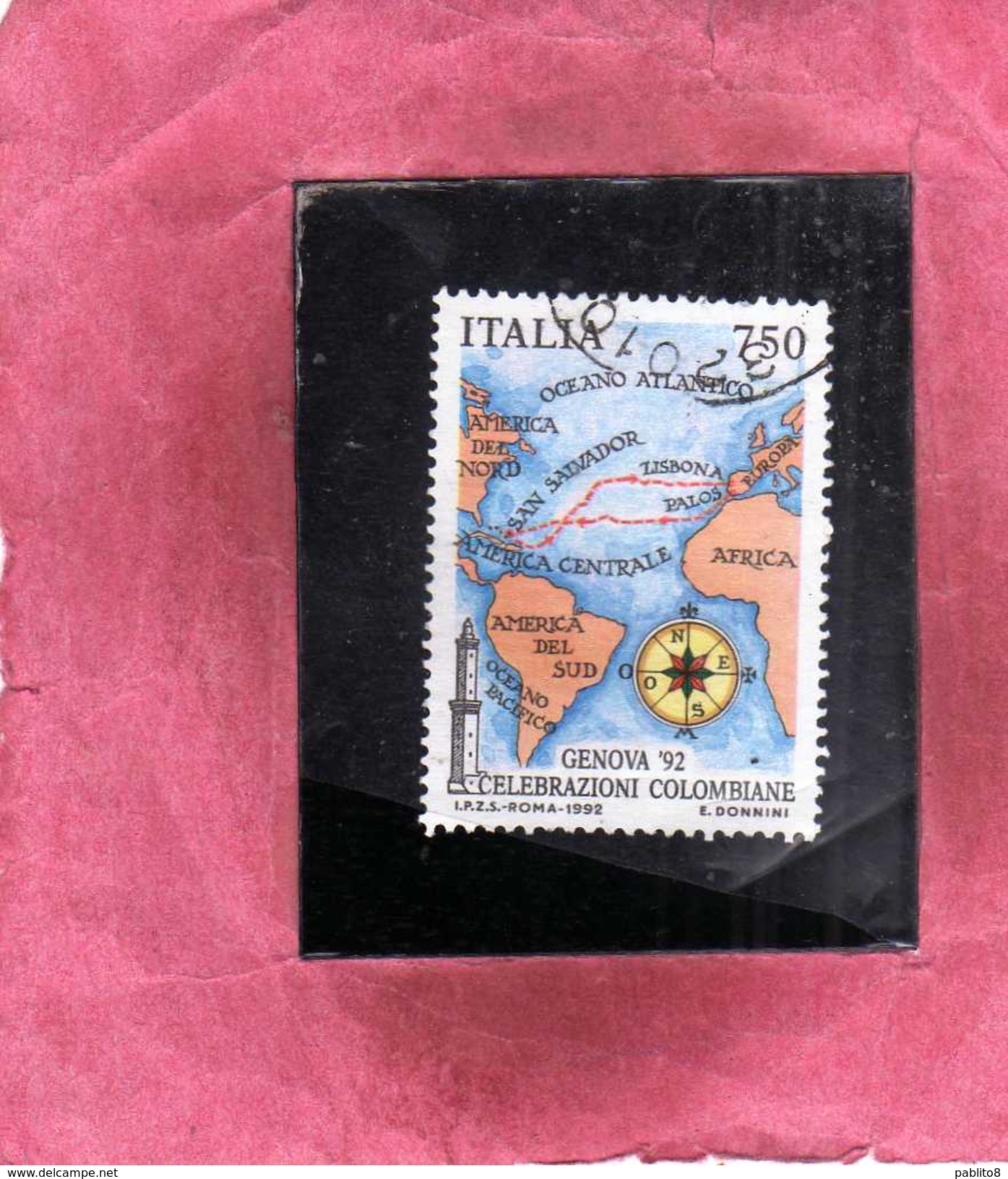 ITALIA REPUBBLICA ITALY 1992 MANIFESTAZIONI COLOMBIANE SCOPERTA DELL´AMERICA CARTA GEOGRAFICA LIRE 750 USATO USED - 1991-00: Oblitérés