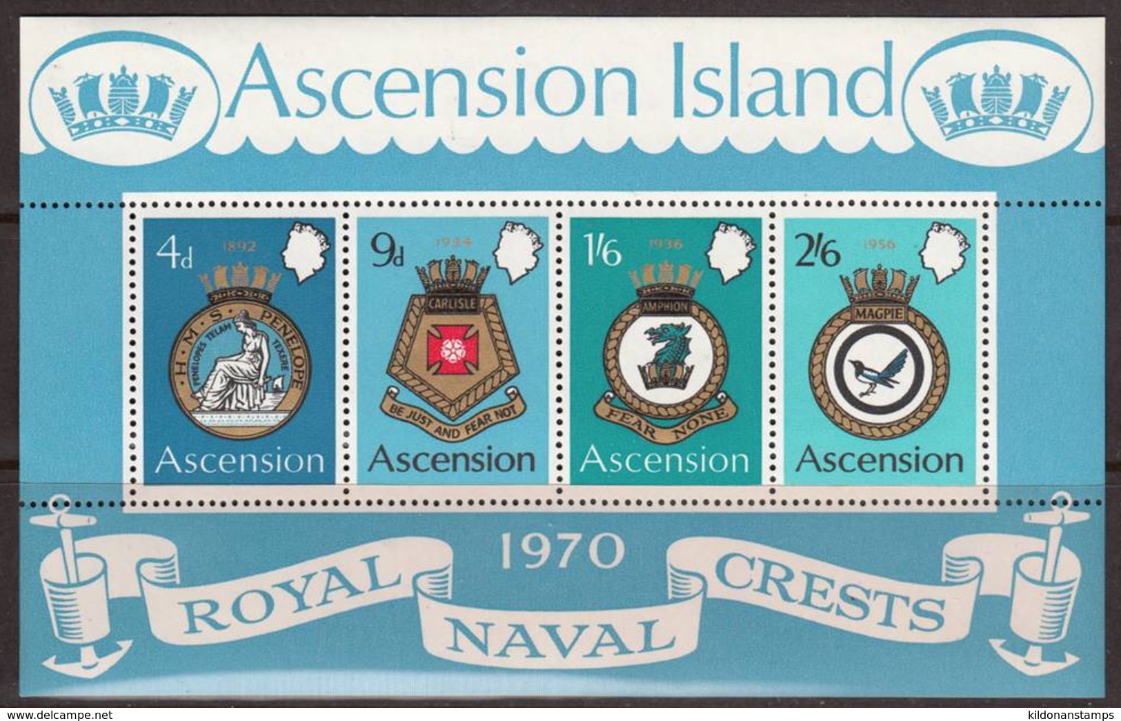 Ascension 1970 Naval Arms Minisheet, Mint No Hinge, Sc# 137a, SG MS134 - Ascensión