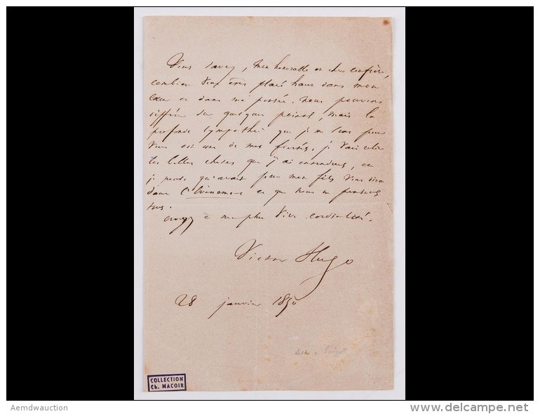 Victor HUGO - Billet Autographe Sign&eacute;. 28 Janvier 1850. - Unclassified