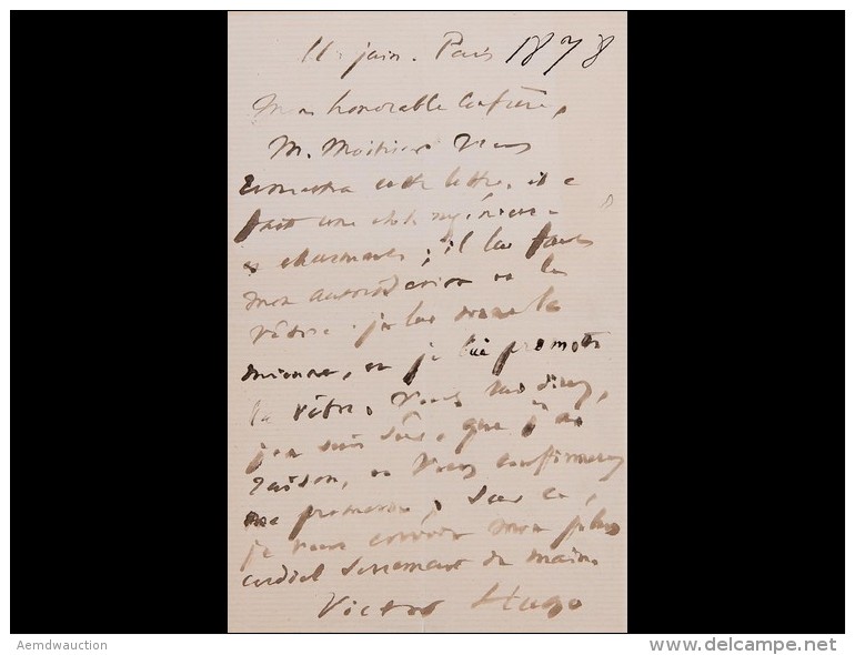 Victor HUGO - Lettre Autographe Sign&eacute;e &agrave; [Mon Honorable - Unclassified