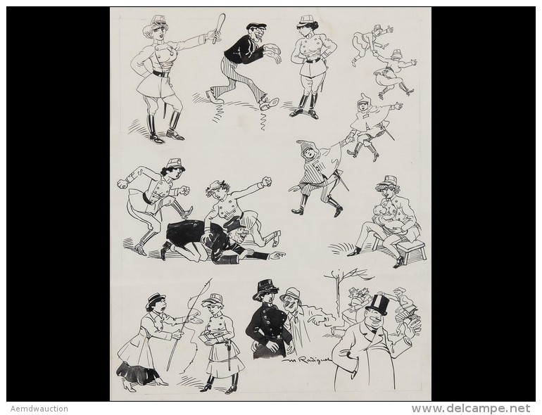 Maurice RADIGUET (1866-1941). - Planche De Caricatures - Sonstige & Ohne Zuordnung