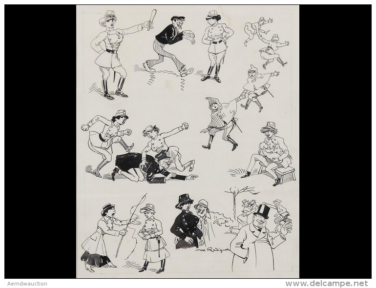 Maurice RADIGUET (1866-1941). - Planche De Caricatures - Autres & Non Classés