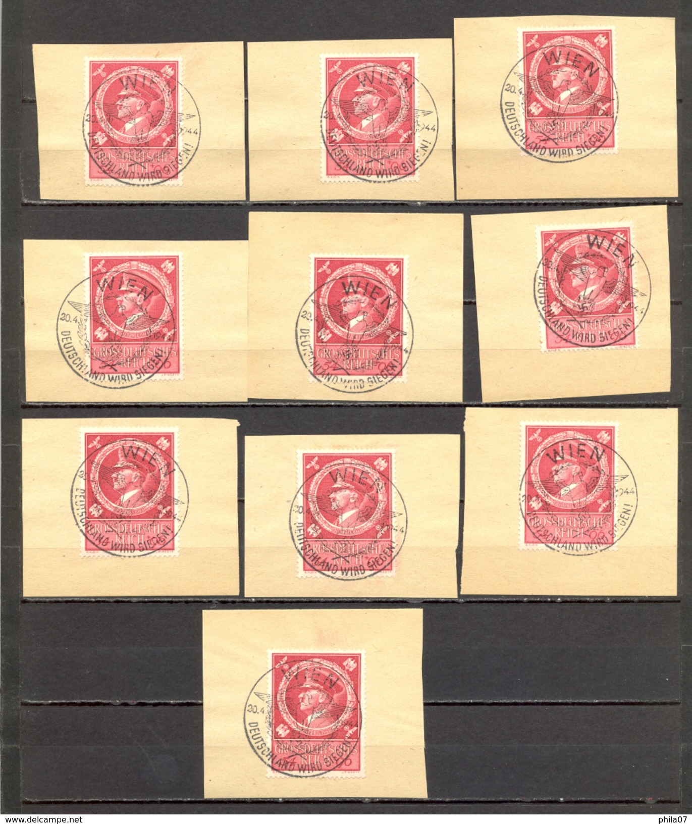 Germany WWII - Military Theme, Birthday, Fragments With Commemorative Cancel, 10 Pieces / 2 Scans - Autres & Non Classés