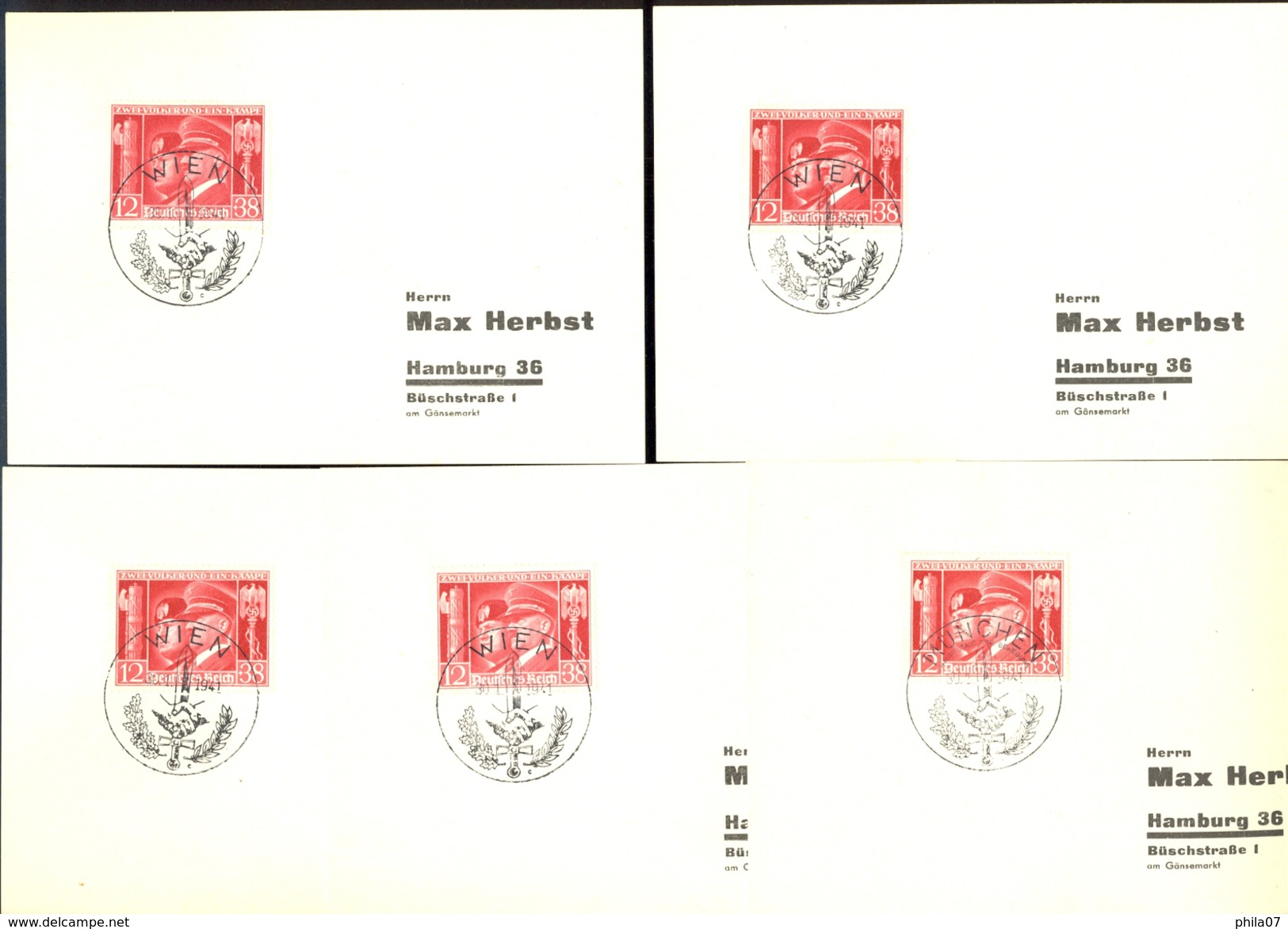 Germany WWII - Military Theme, Commemorative Cards, 5 Pieces, With Commemorative Cancel / 4 Scans - Autres & Non Classés
