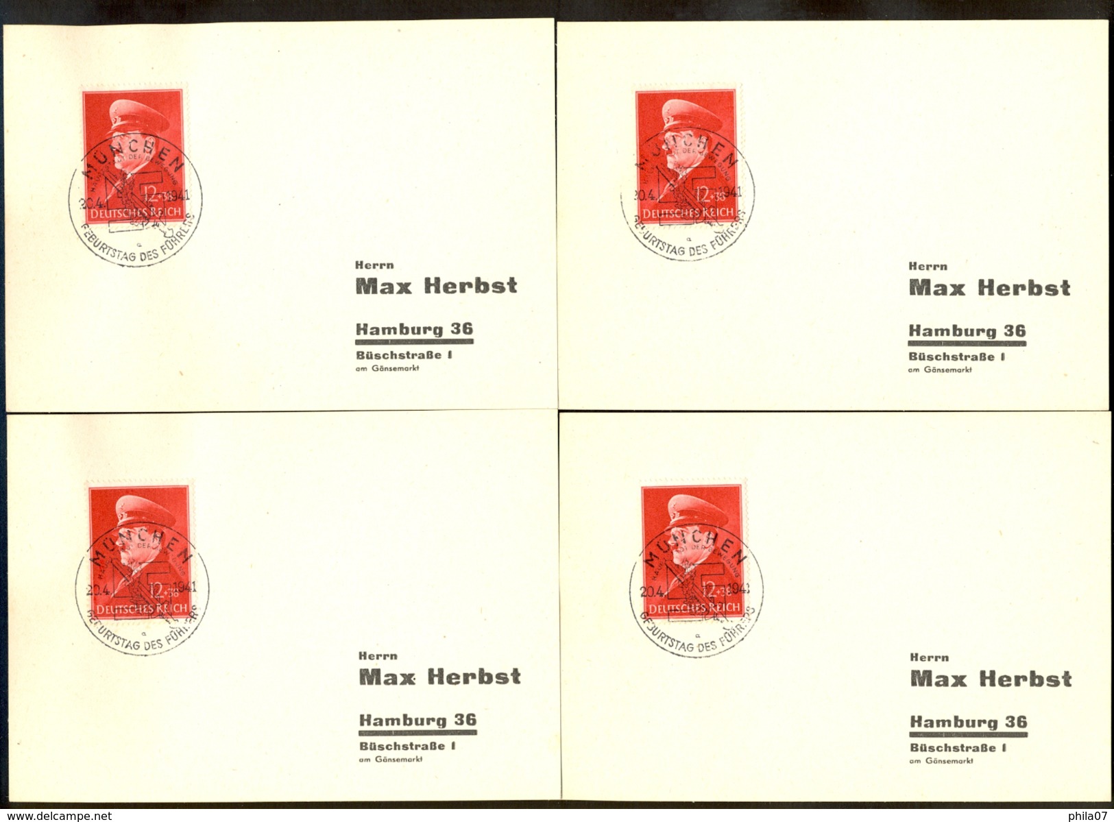 Germany WWII - Military Theme, Commemorative Cards For Birthday, 5 Pieces, With Commemorative Cancel / 4 Scans - Autres & Non Classés