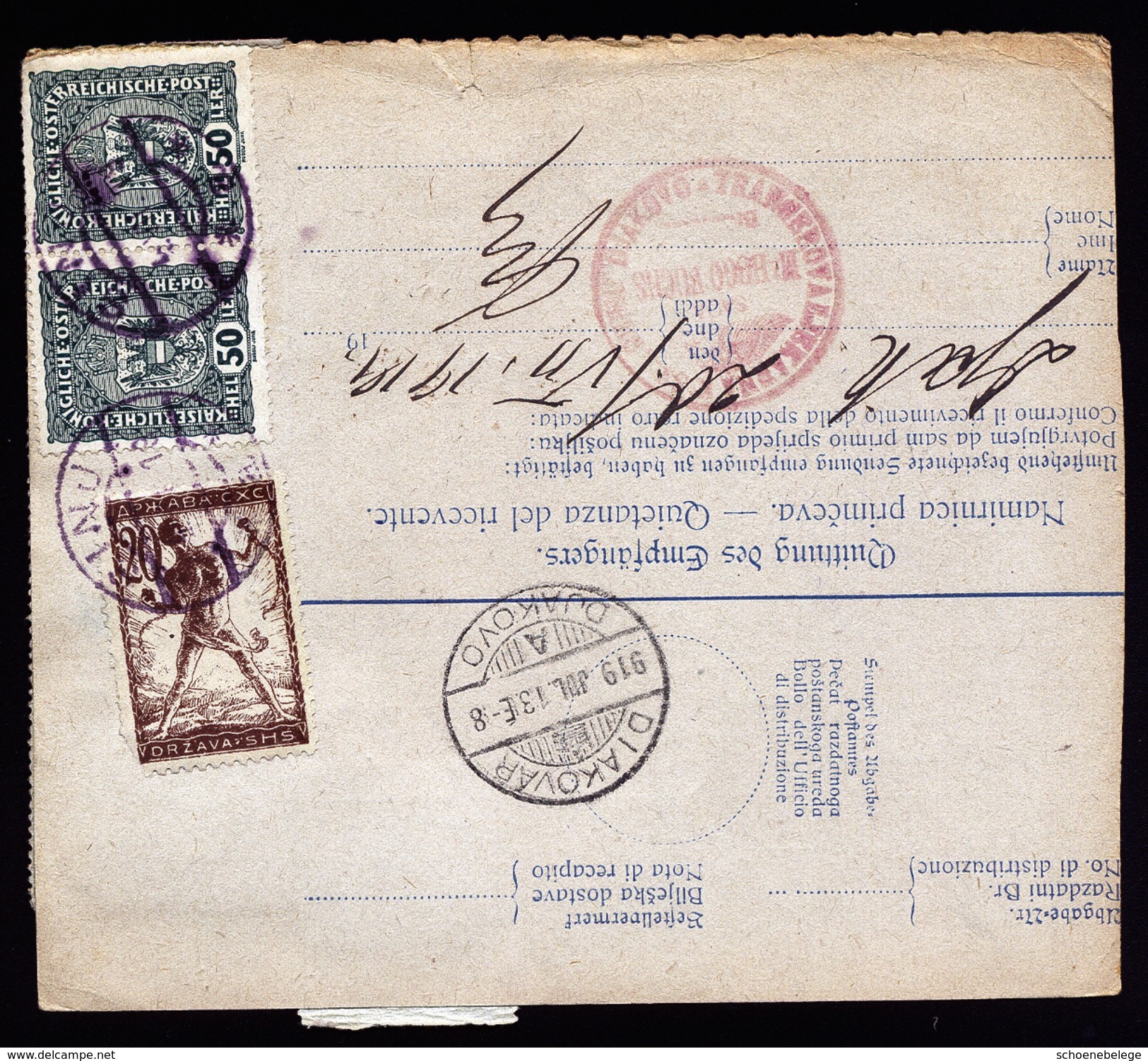 A4537) Slovenia Austria Yugoslavia Wertpaketkarte Von Sinj 4.7.19 MiF Mixed Franking - Slowenien