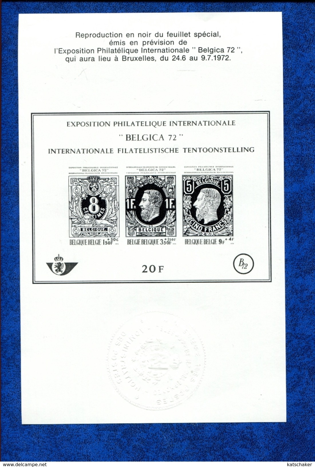 433386005 DB 1971 BELGIE  POSTFRIS MINT NEVER HINGED POSTFRISCH EINWANDFREI OCB ZNP3 BELGICA 72 BL48 - Foglietti B/N [ZN & GC]