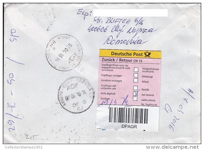 56537- FLOWERS, CLOCKS, STAMP ON REGISTERED COVER, 2016, ROMANIA - Lettres & Documents