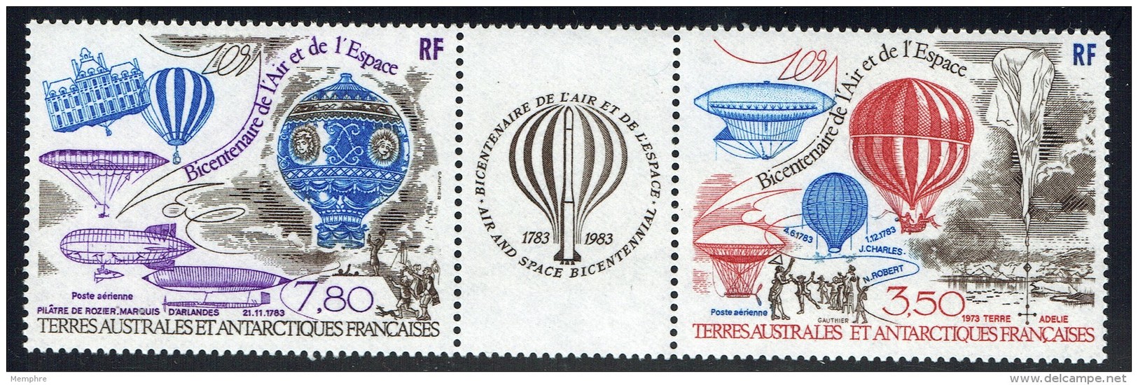 1984  Bicentenaire De L'air Et De L'espace  Divers Ballons  Yv PA 82-3  Triptyque ** - Altri & Non Classificati